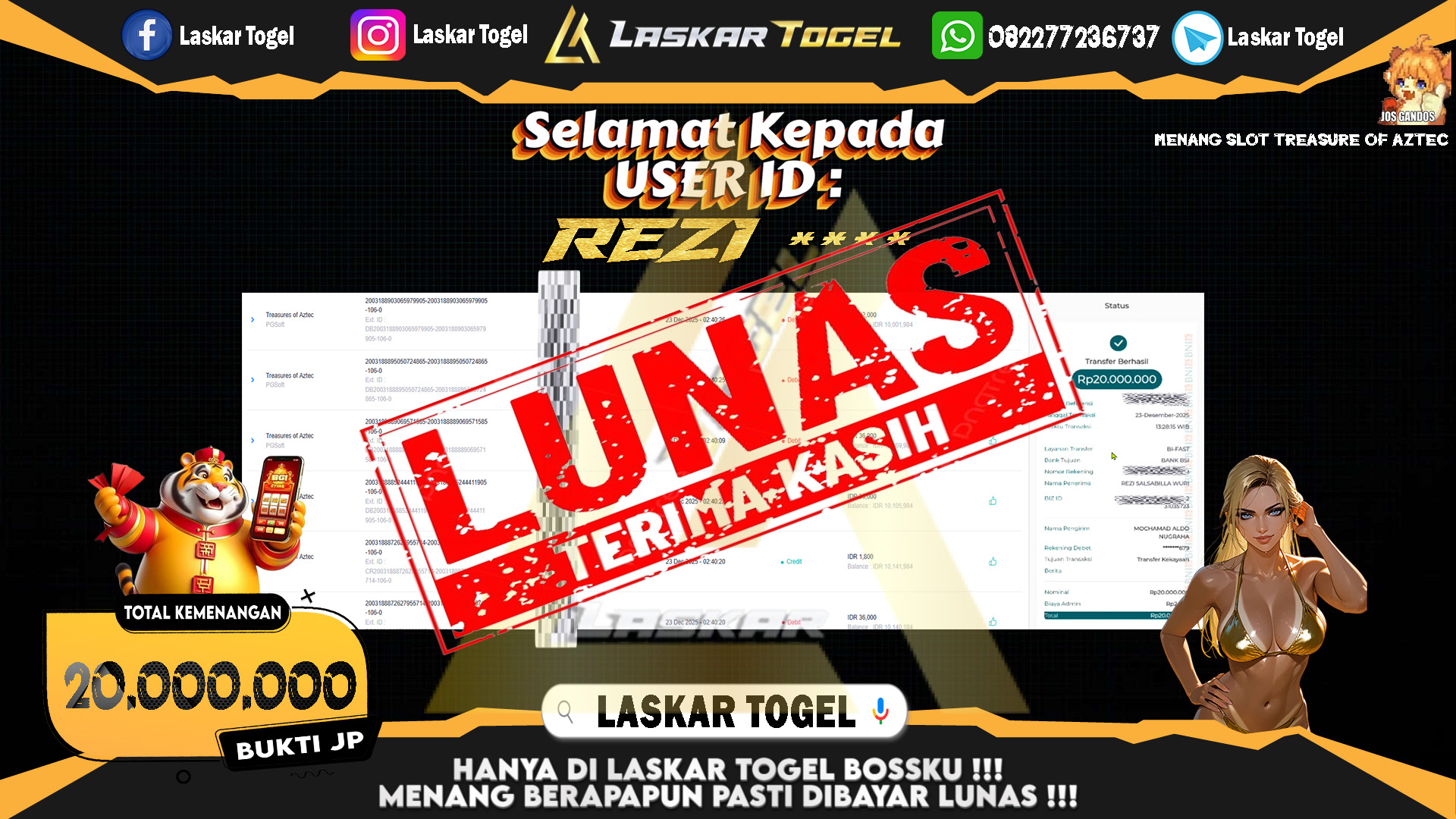 LASKARTOGEL JACKPOT SLOT TREASURE OF AZTEC Rp.20.000.000,- LUNAS