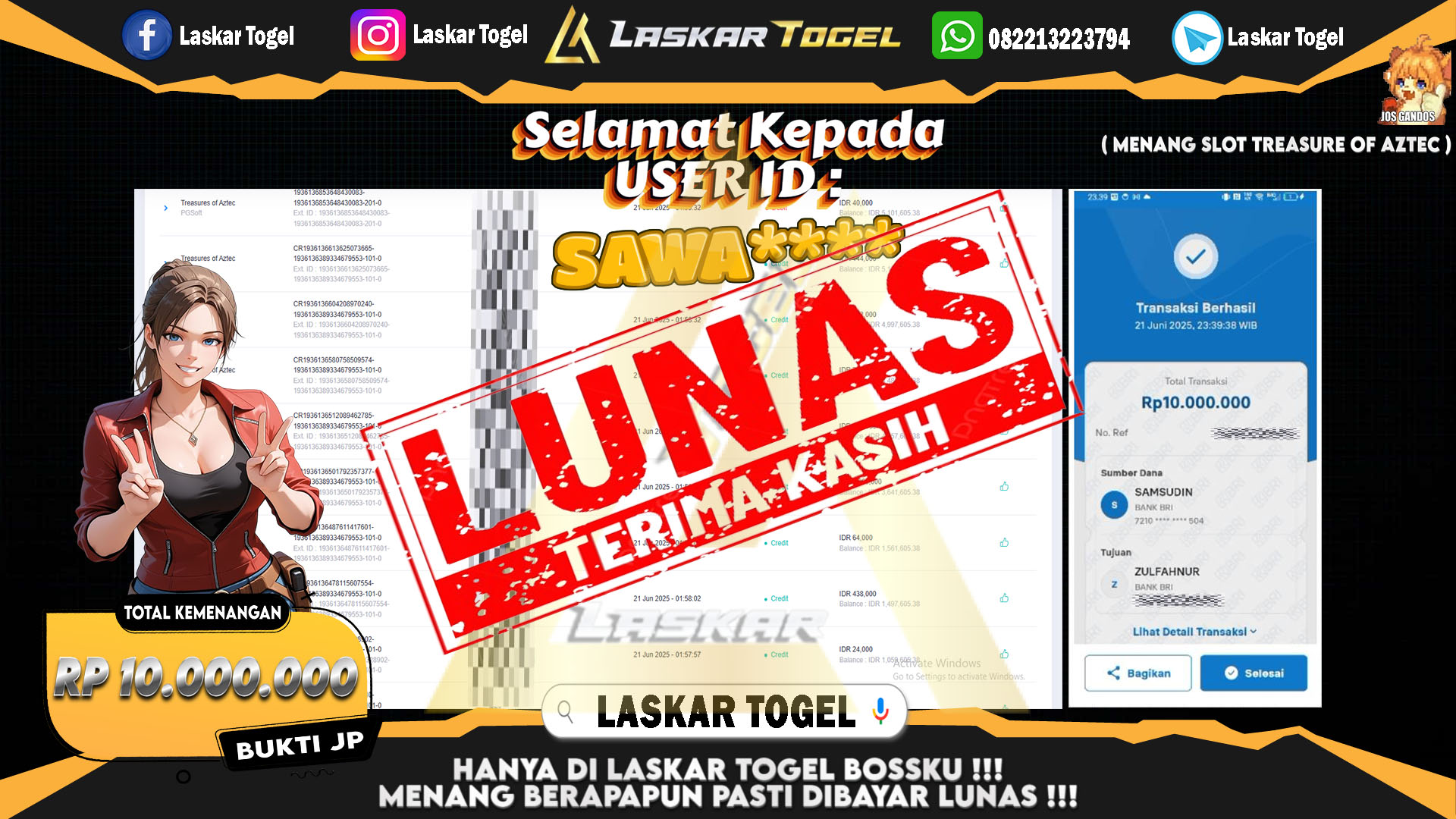 LASKARTOGEL JACKPOT SLOT TREASURE OF AZTEC Rp.10.000.000.,- LUNAS