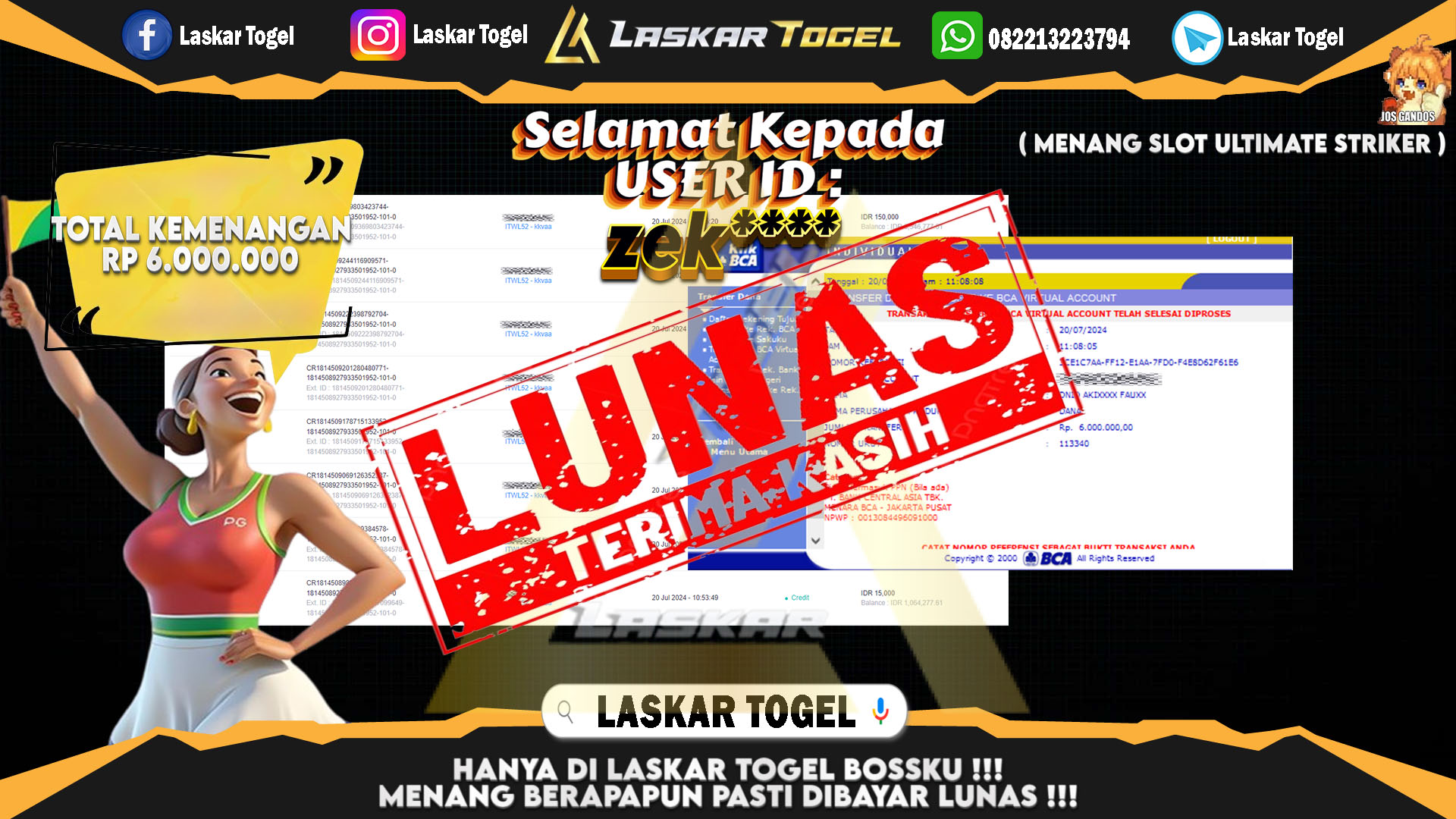 LASKARTOGEL JACKPOT  SLOT ULTIMATE STRIKER Rp.6.000.000.,- LUNAS