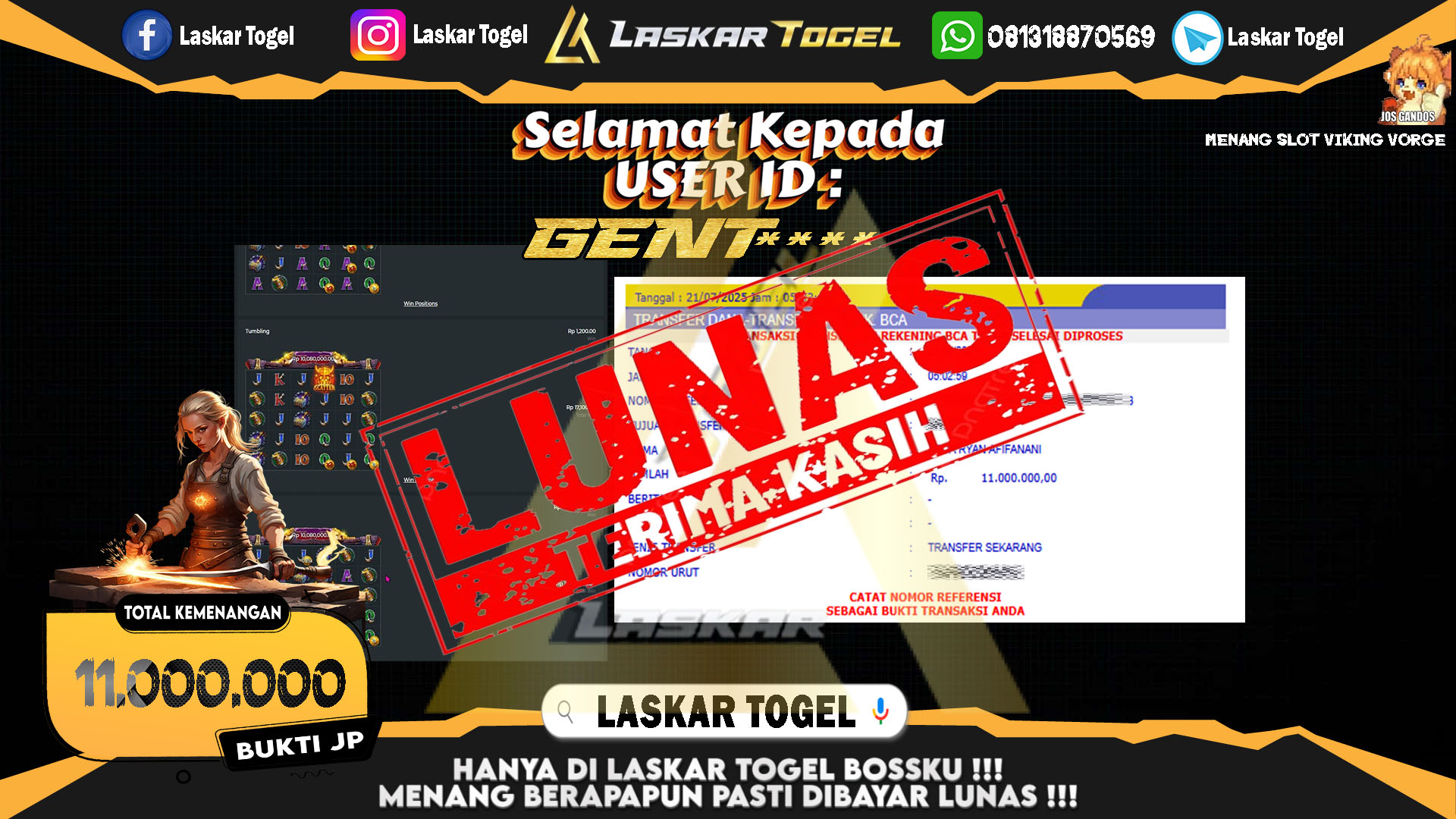LASKARTOGEL JACKPOT SLOT VIKING FORGE Rp.11.000.000.,- LUNAS