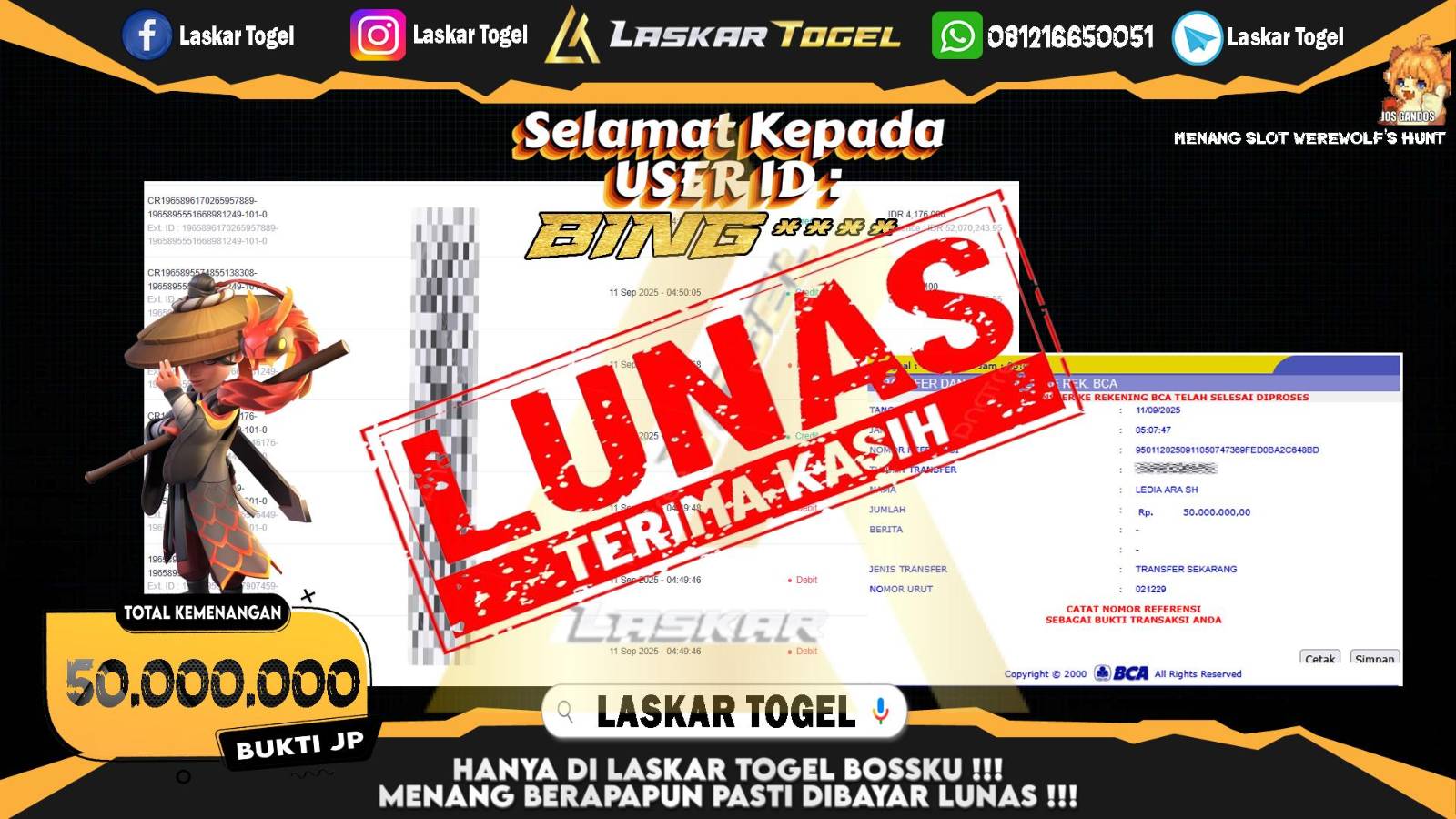 LASKARTOGEL JACKPOT SLOT WEREWOLF'S HUNT Rp.50.000.000,- LUNAS