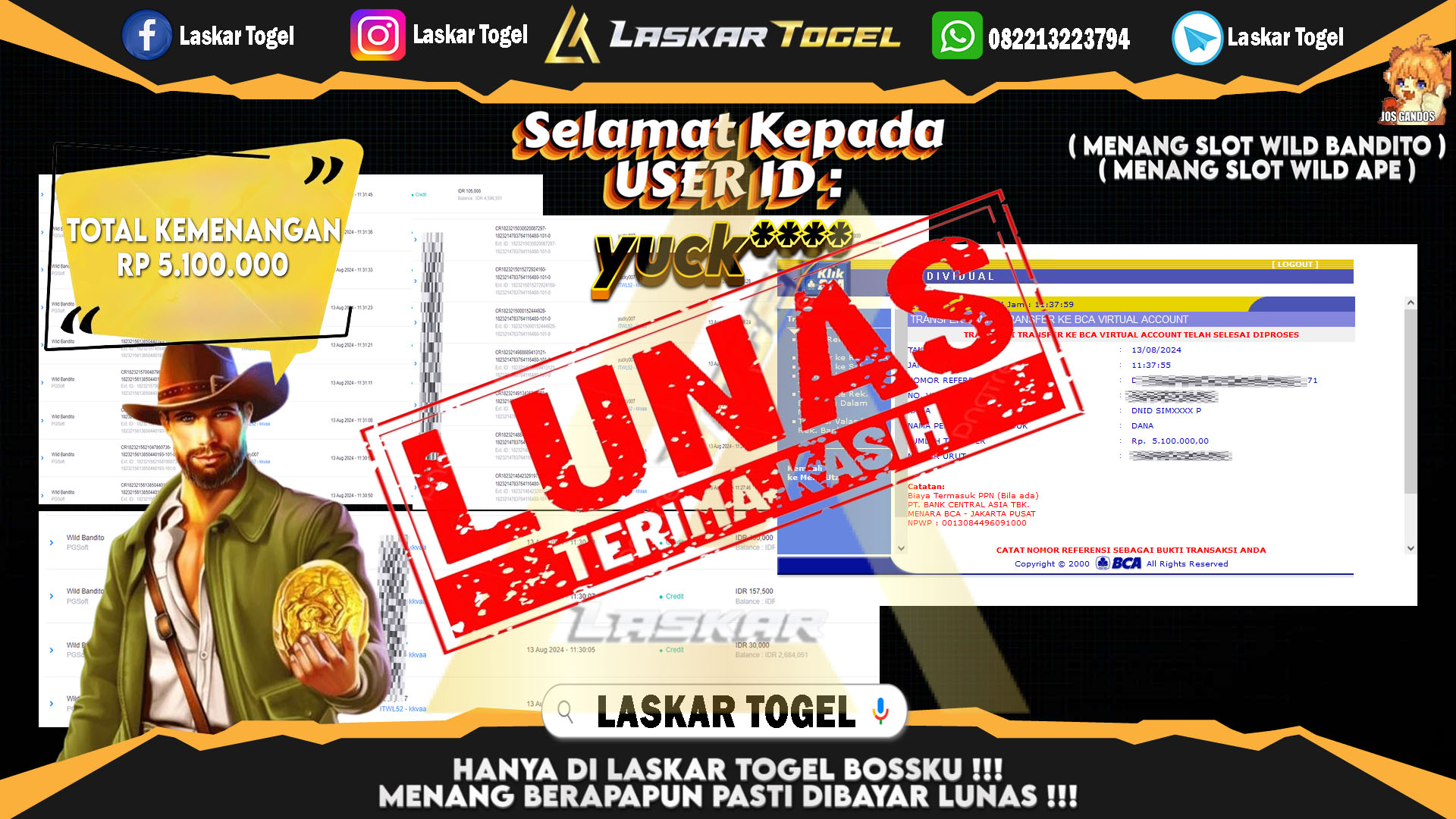 LASKARTOGEL JACKPOT TOGEL TOTO MACAU Rp.5.000.000.,- LUNAS