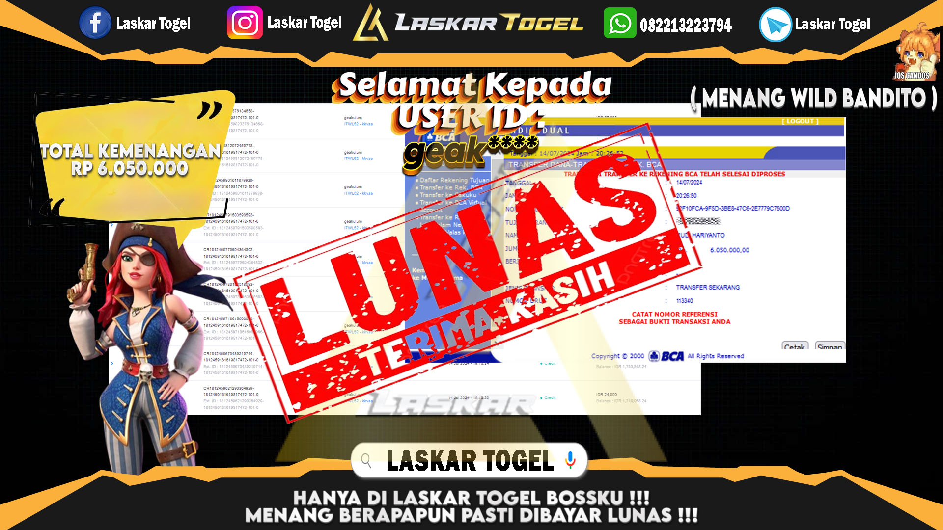 LASKARTOGEL JACKPOT  SLOT WILD BANDITO Rp.6.050.000.,- LUNAS
