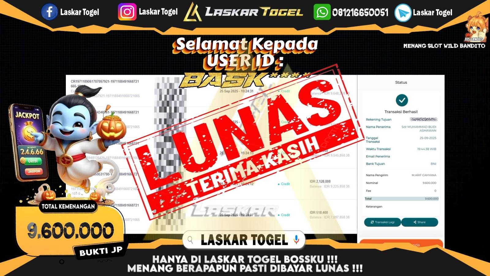 LASKARTOGEL JACKPOT SLOT WILD BANDITO Rp.9.600.000,- LUNAS