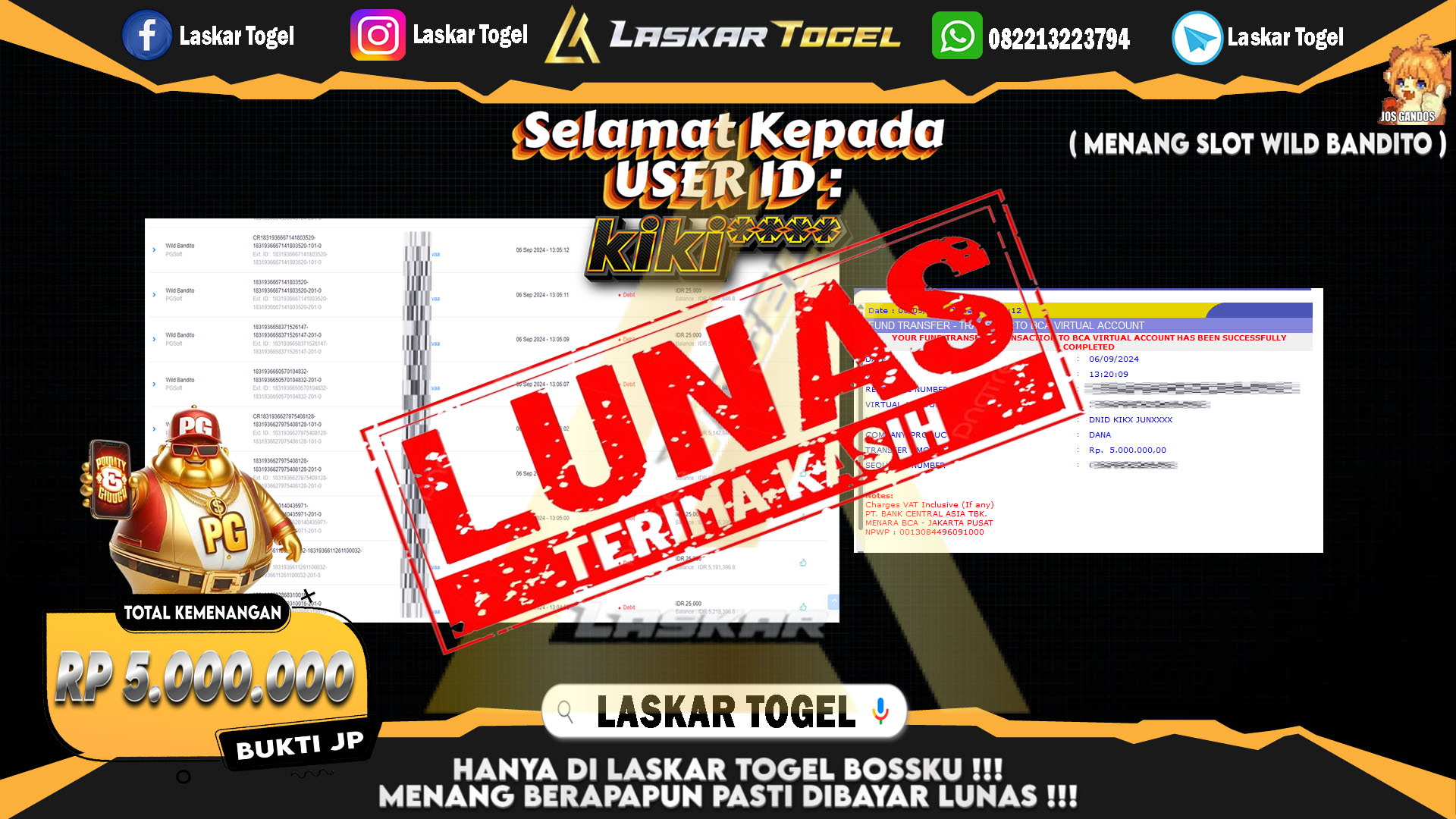 LASKARTOGEL JACKPOT TOGEL TOTO MACAU Rp.5.000.000.,- LUNAS