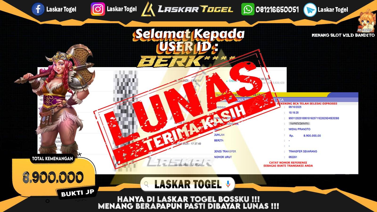 LASKARTOGEL JACKPOT SLOT WILD BANDITO Rp.8.900.000,- LUNAS