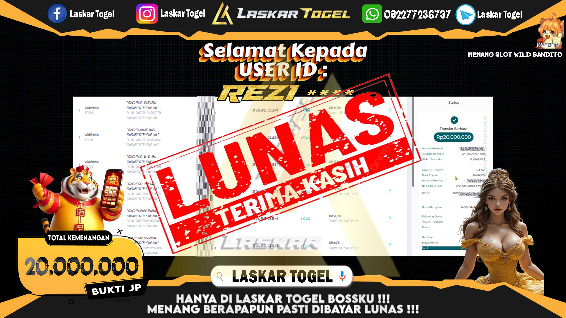 LASKARTOGEL JACKPOT SLOT WILD BANDITO Rp.20.000.000,- LUNAS