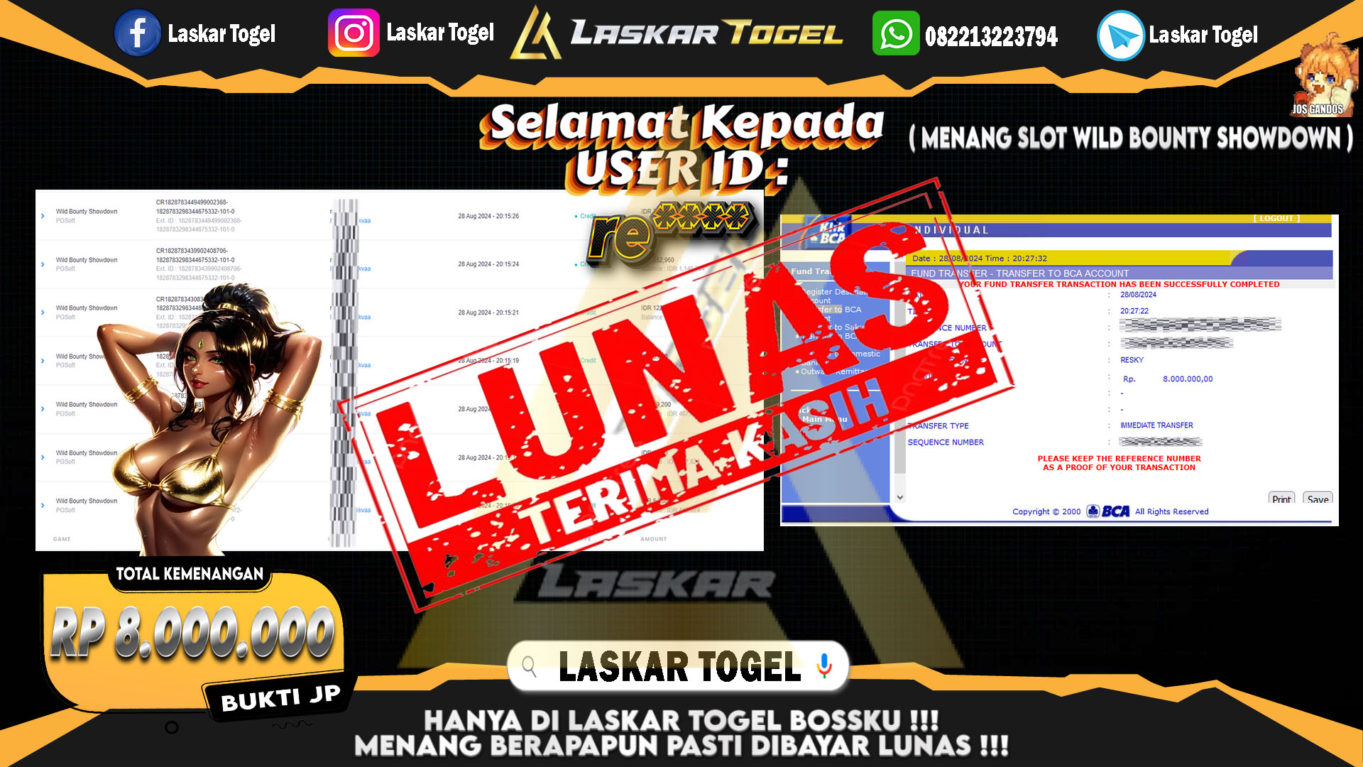 LASKARTOGEL JACKPOT TOGEL TOTO MACAU Rp.5.000.000.,- LUNAS