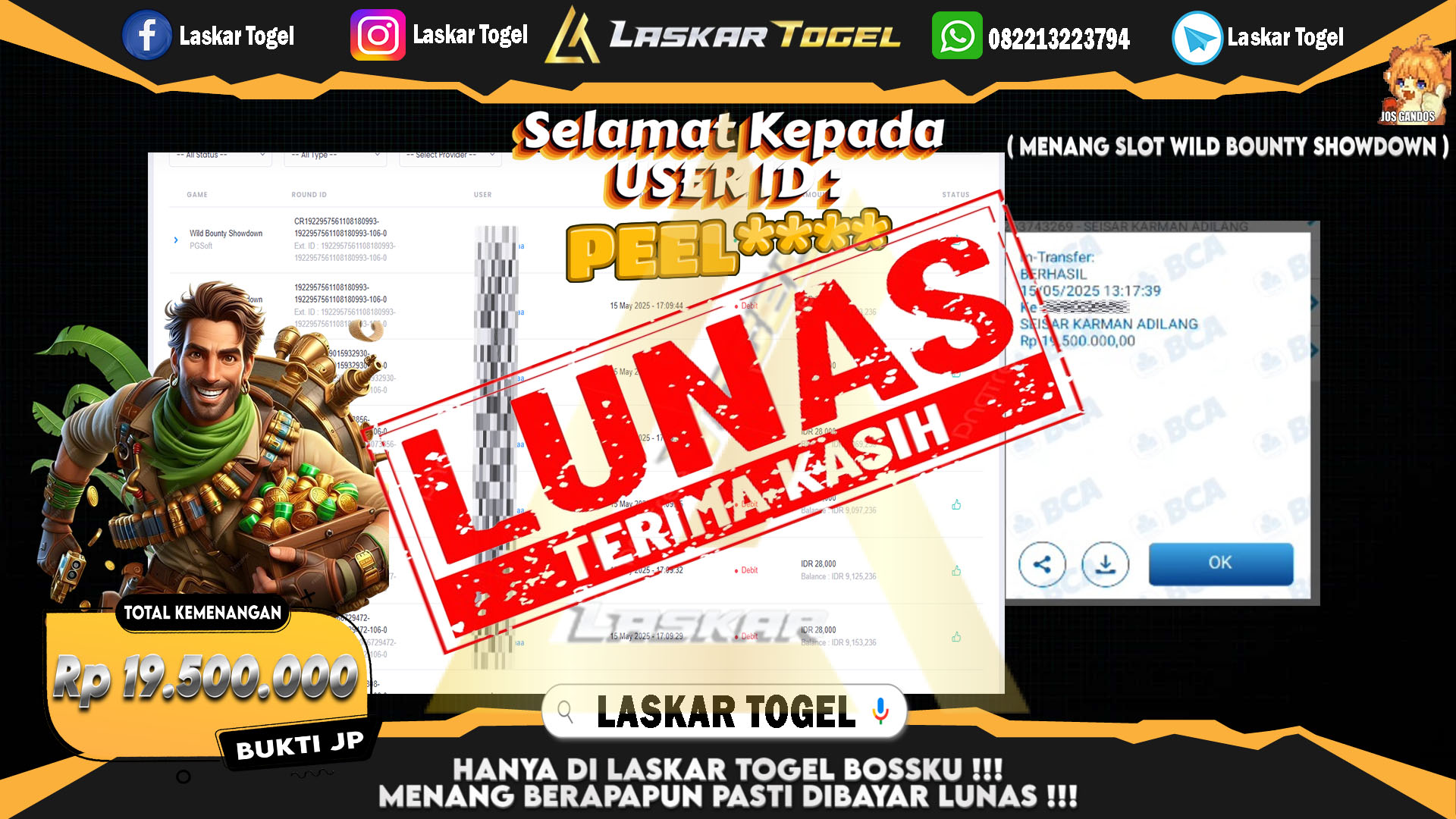 LASKARTOGEL JACKPOT SLOT WILD BOUNTY SHOWDOWN Rp.19.500.000.,- LUNAS