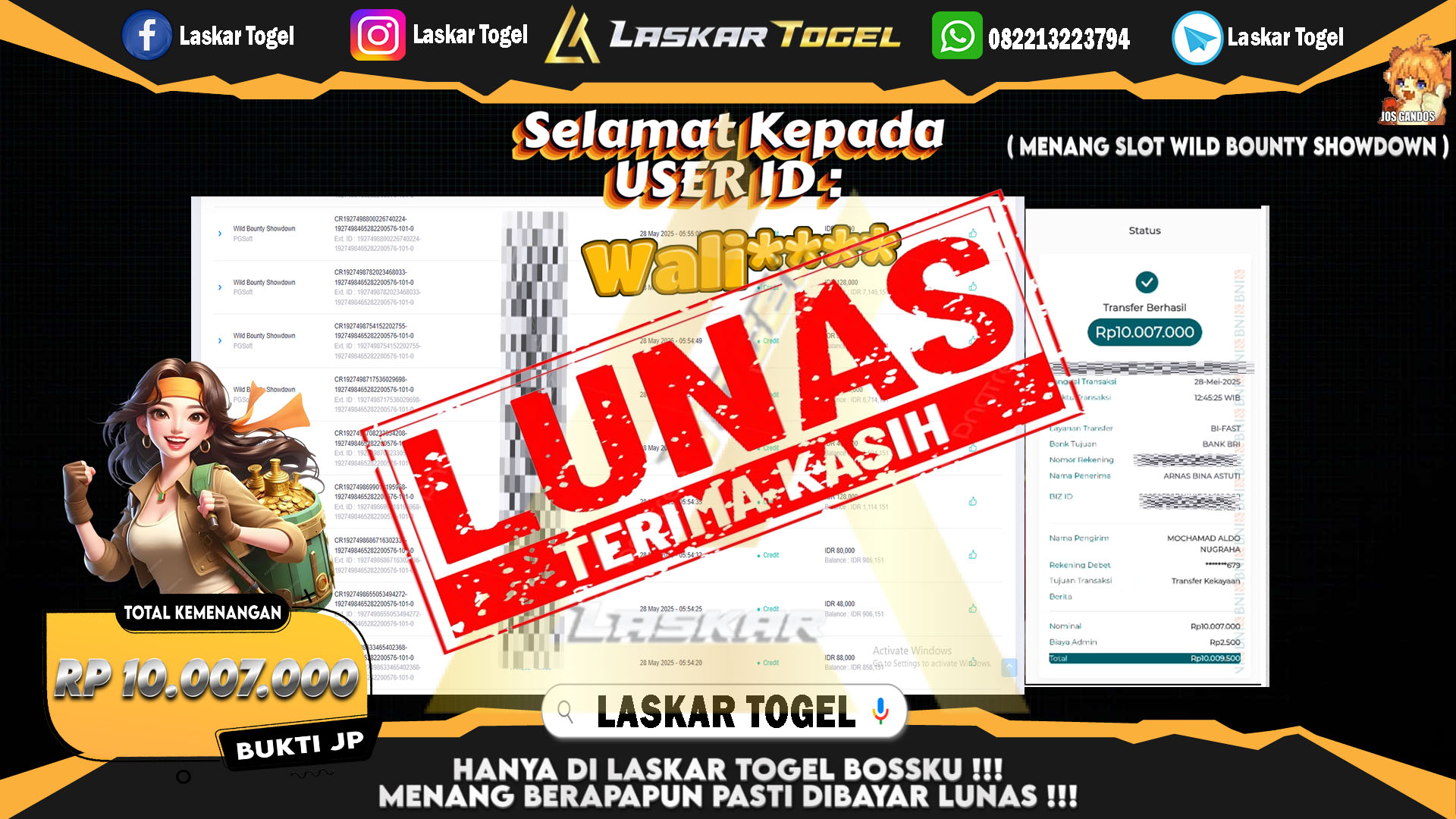 LASKARTOGEL JACKPOT SLOT WILD BOUNTY SHOWDOWN Rp.10.007.000.,- LUNAS