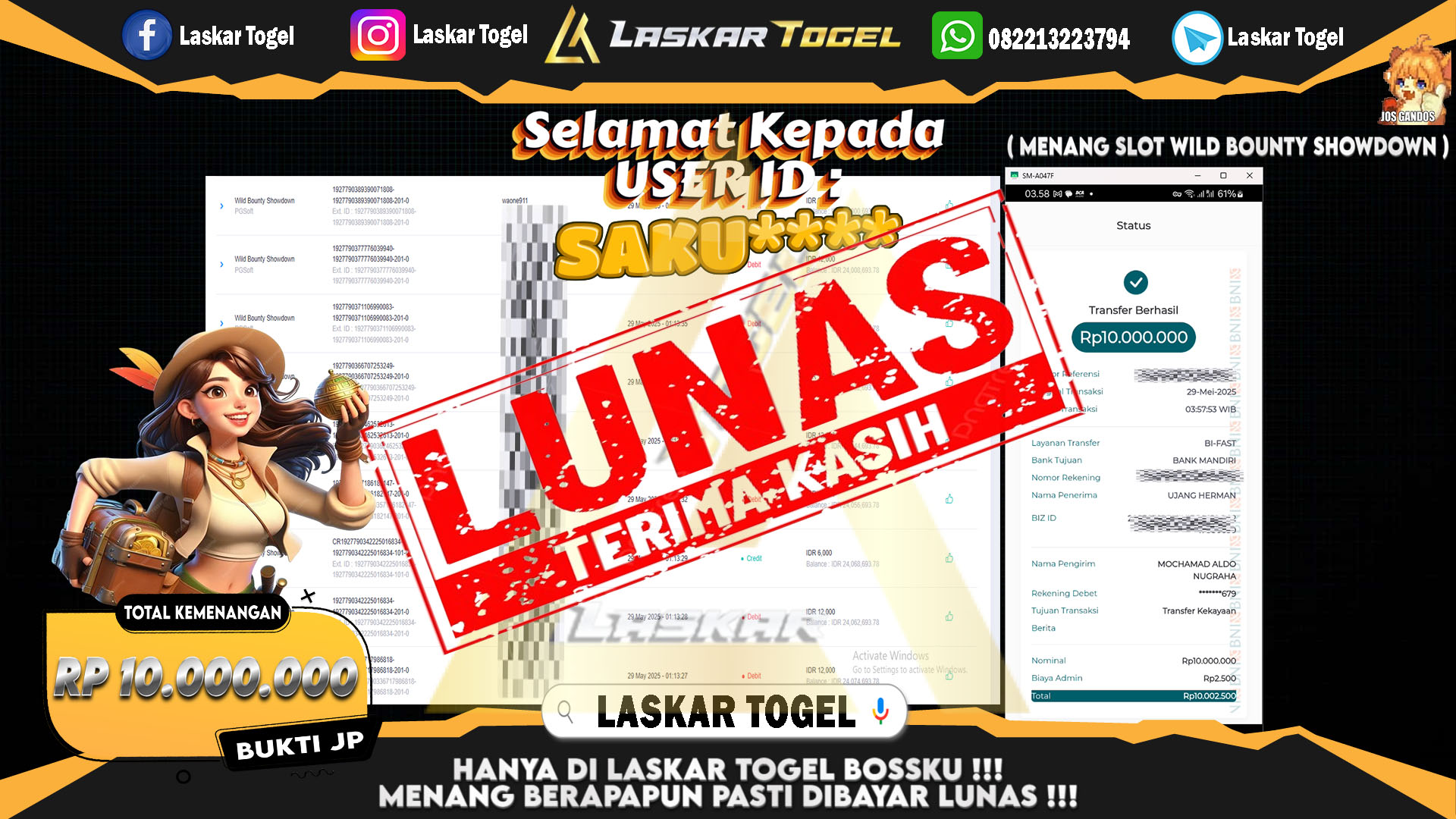 LASKARTOGEL JACKPOT SLOT WILD BOUNTY SHOWDOWN Rp.10.000.000.,- LUNAS