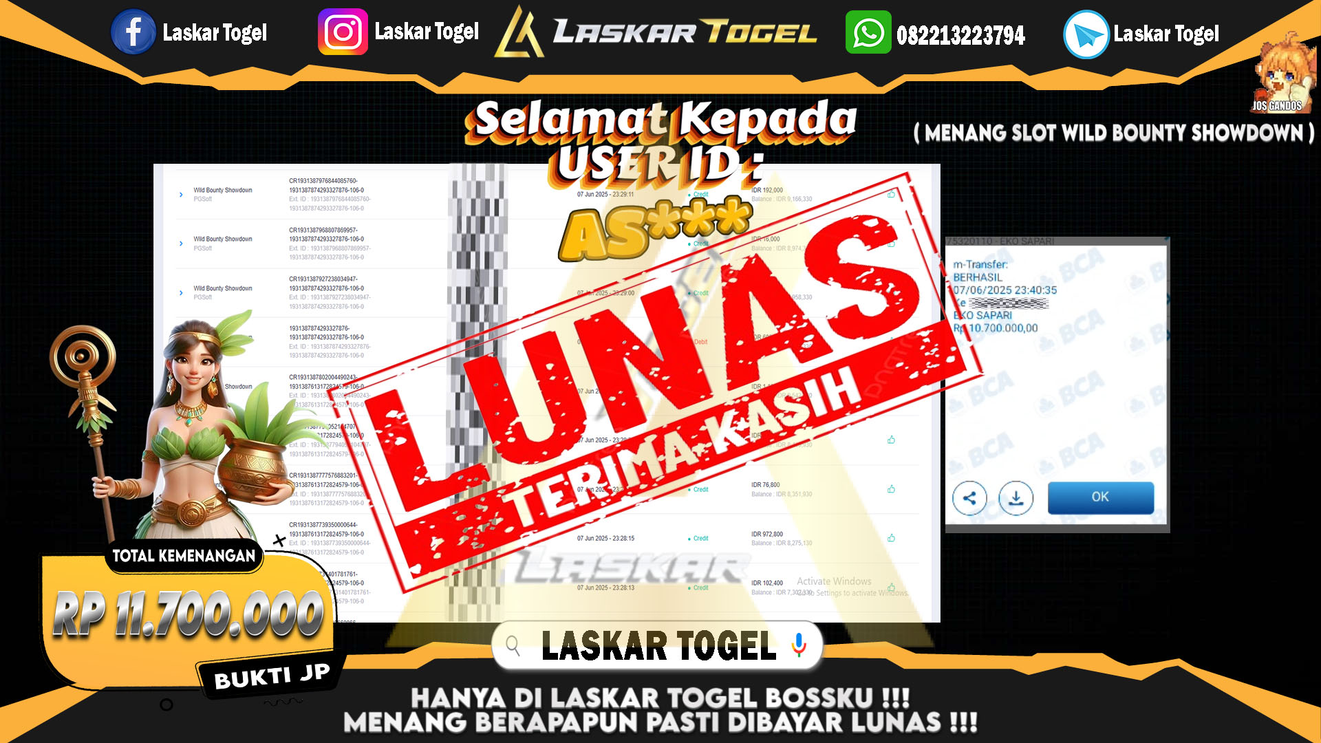 LASKARTOGEL JACKPOT SLOT WILD BOUNTY SHOWDOWN Rp.11.700.000.,- LUNAS
