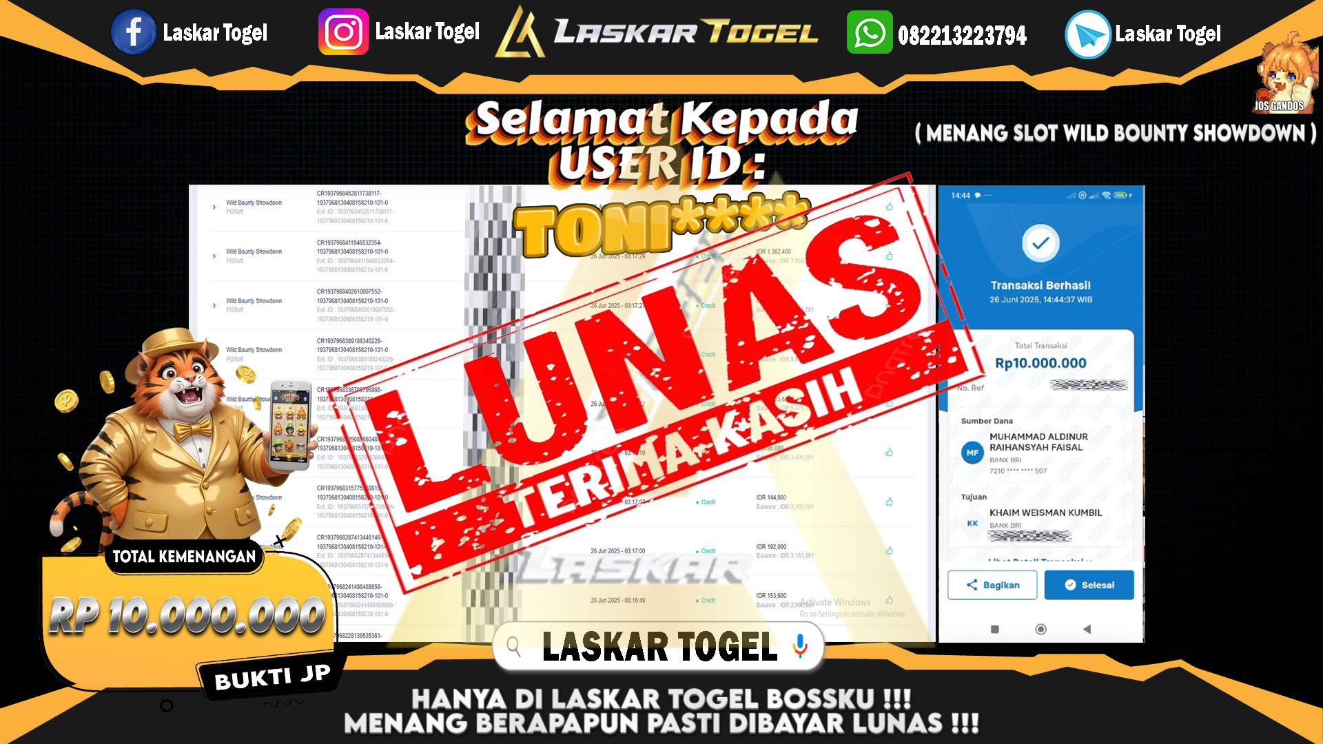 LASKARTOGEL JACKPOT SLOT WILD BOUNTY SHOWDOWN Rp.10.000.000.,- LUNAS