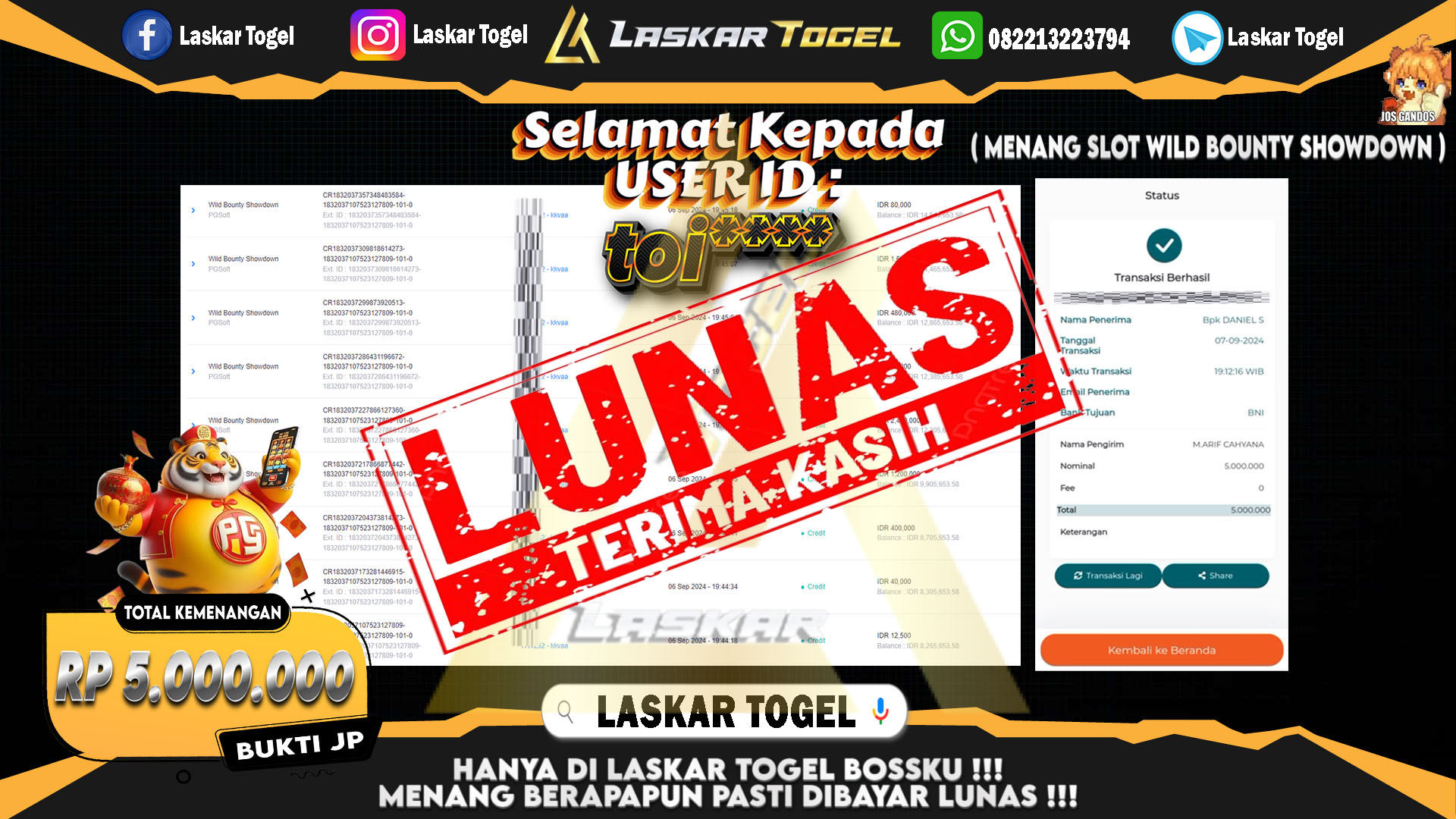 LASKARTOGEL JACKPOT TOGEL TOTO MACAU Rp.5.000.000.,- LUNAS