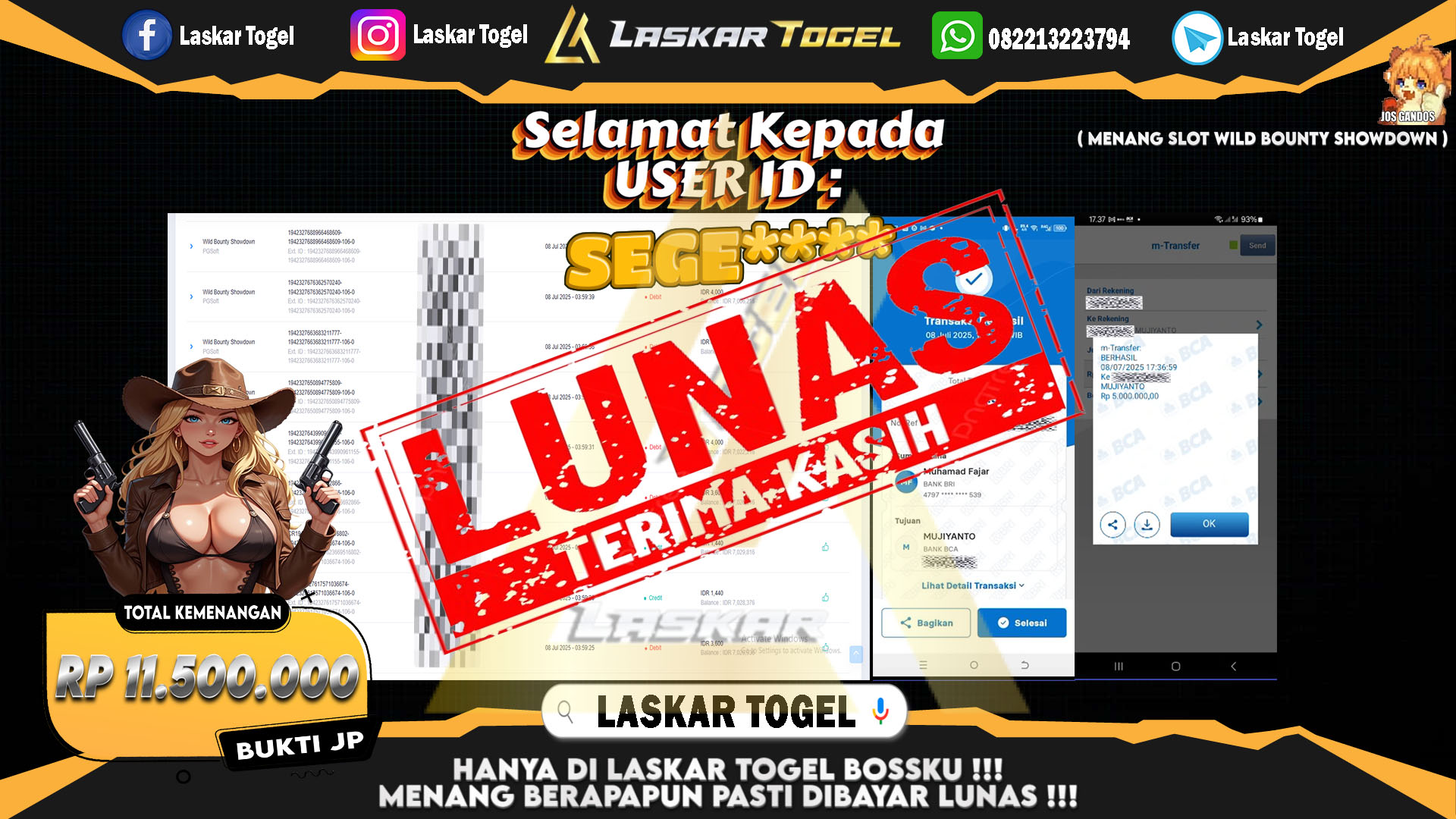 LASKARTOGEL JACKPOT SLOT WILD BOUNTY SHOWDOWN Rp.11.500.000.,- LUNAS