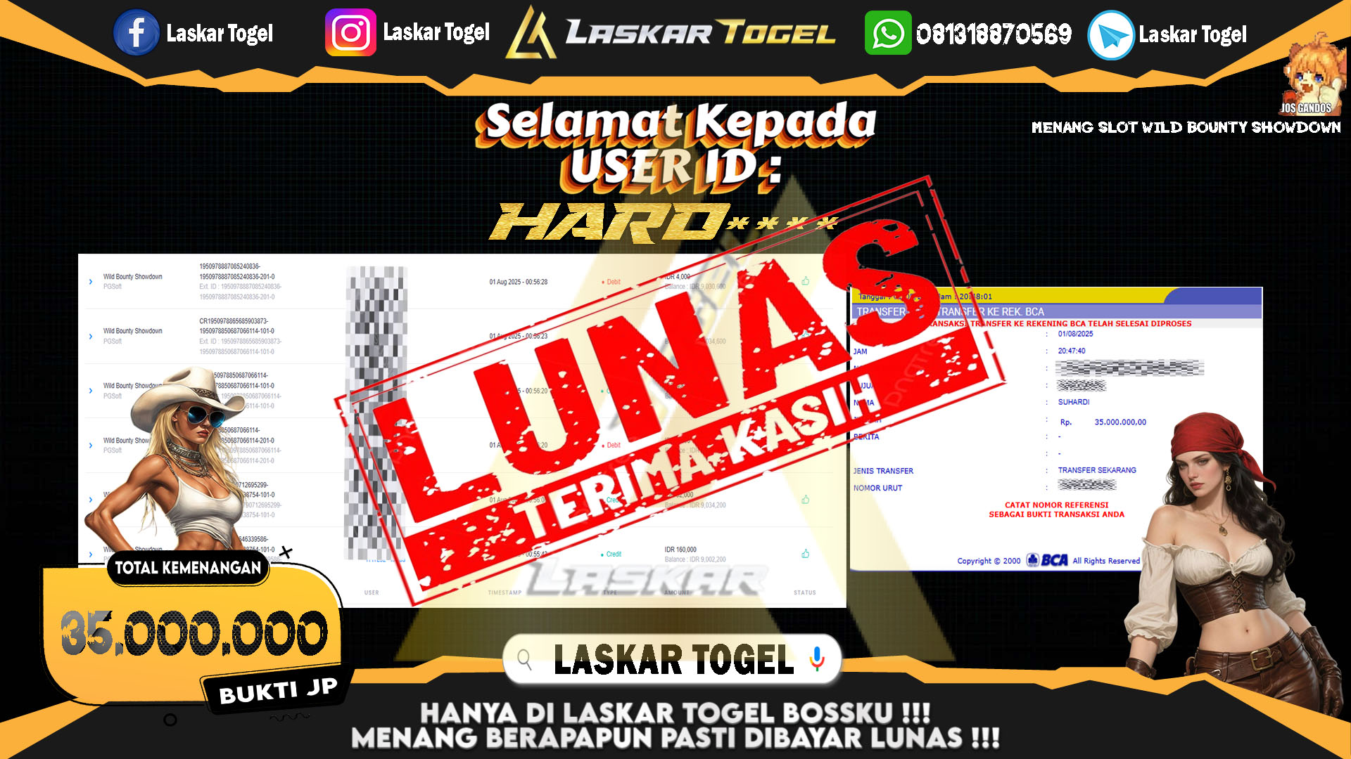 LASKARTOGEL JACKPOT SLOT WILD BOUNTY SHOWDOWN Rp.35.000.000.,- LUNAS