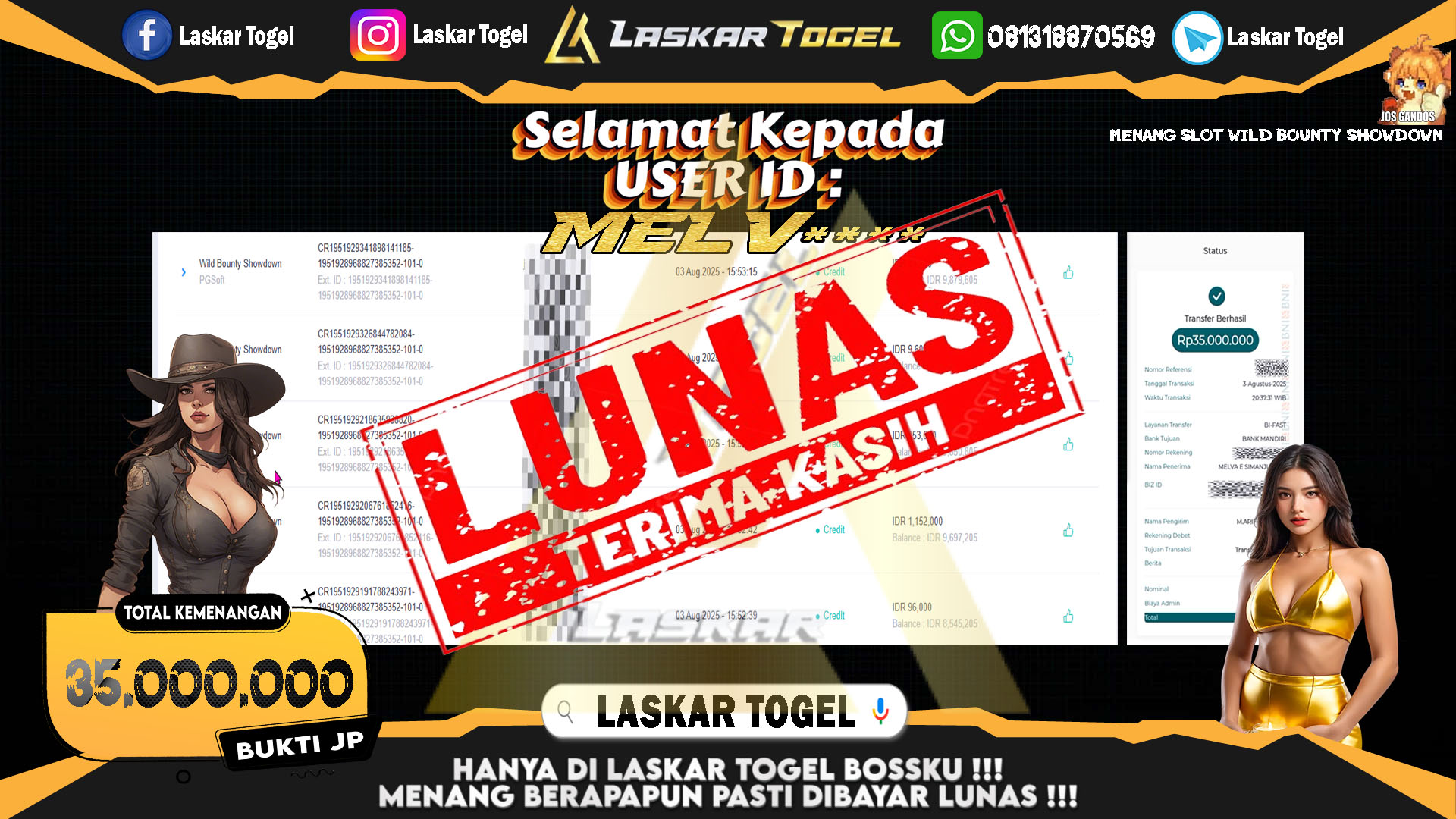 LASKARTOGEL JACKPOT SLOT WILD BOUNTY SHOWDOWN Rp.35.000.000.,- LUNAS
