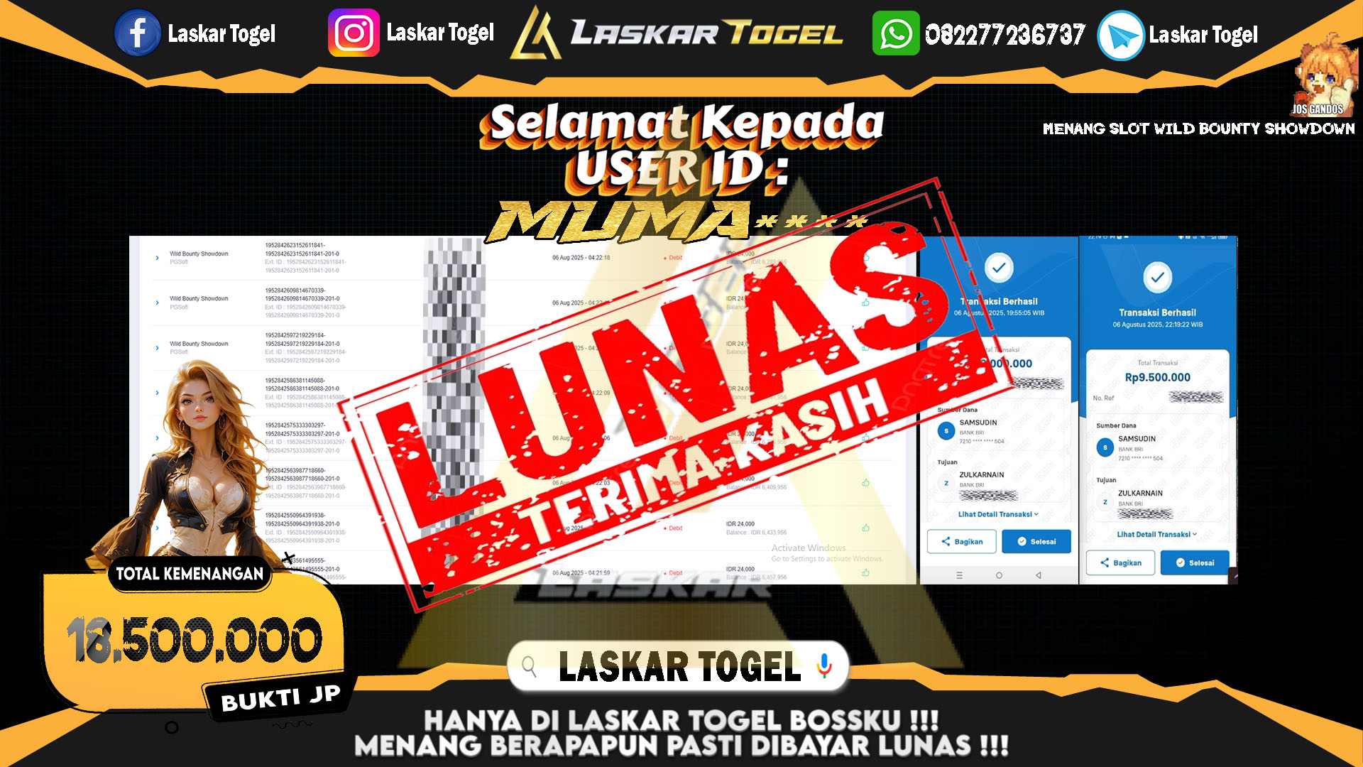 LASKARTOGEL JACKPOT SLOT WILD BOUNTY SHOWDOWN Rp.18.500.000.,- LUNAS