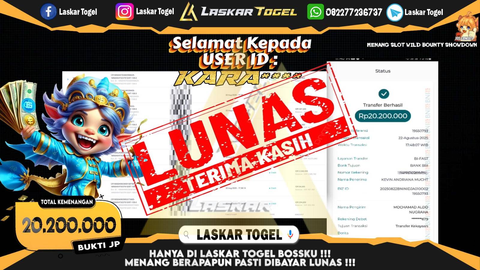 LASKARTOGEL JACKPOT SLOT WILD BOUNTY SHOWDOWN Rp.20.200.000.,- LUNAS