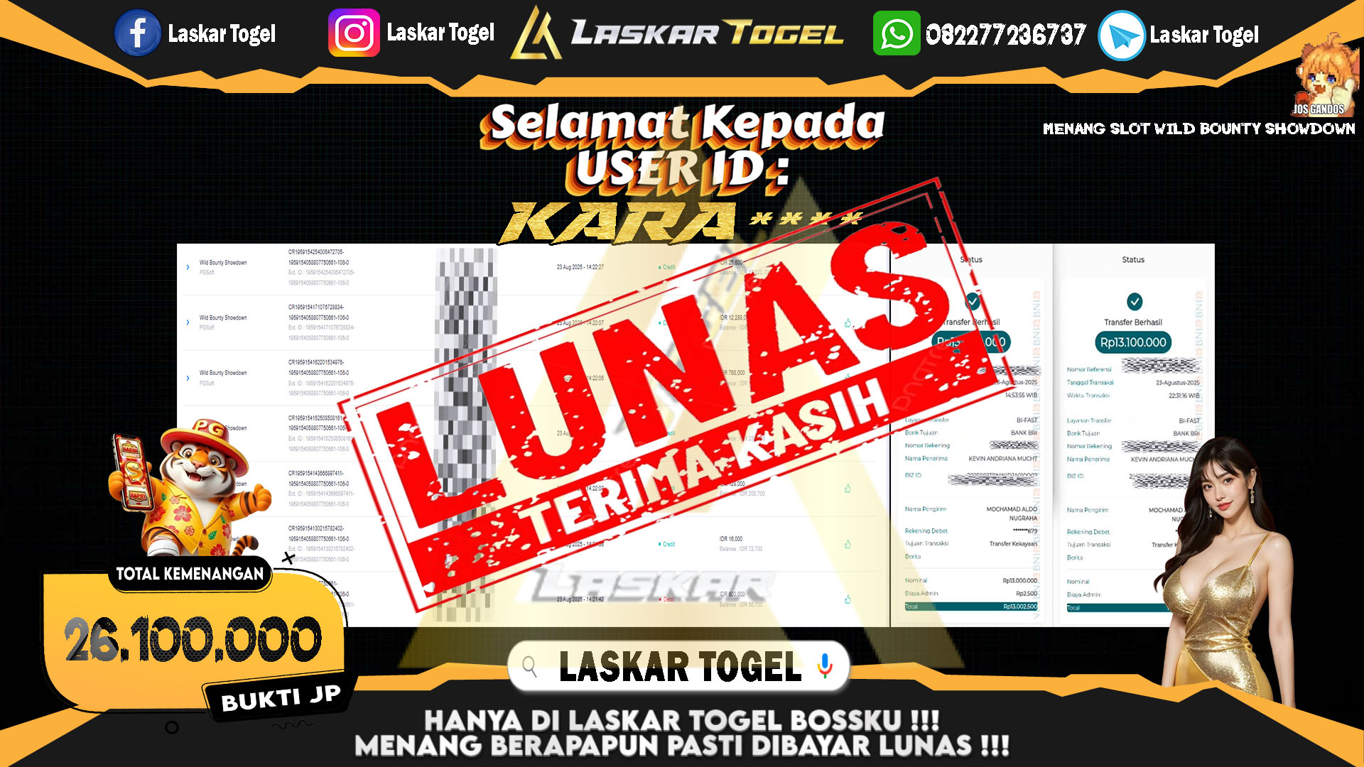 LASKARTOGEL JACKPOT SLOT WILD BOUNTY SHOWDOWN Rp.26.100.000.,- LUNAS