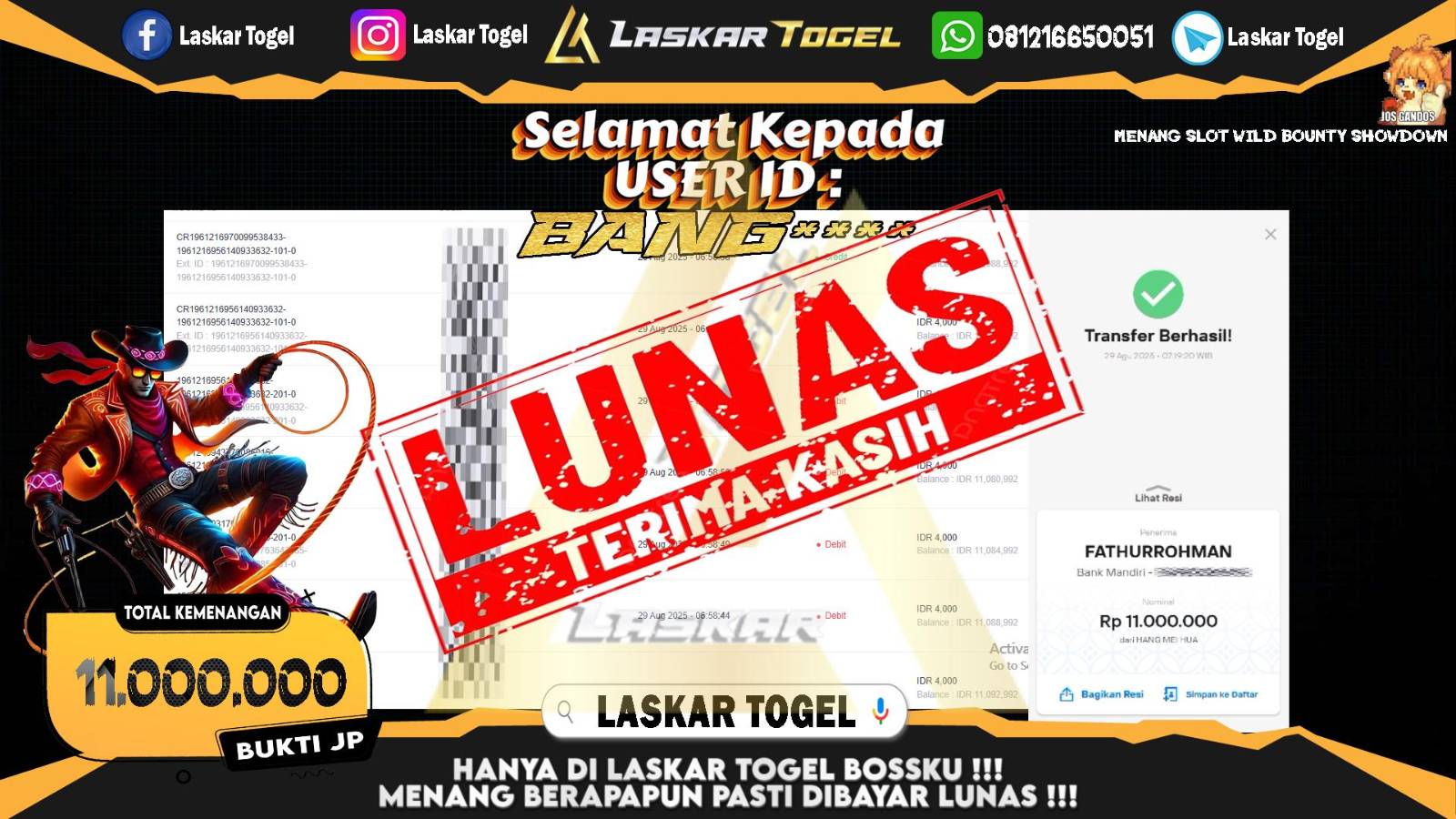 LASKARTOGEL JACKPOT SLOT WILD BOUNTY SHOWDOWN Rp.11.000.000,- LUNAS