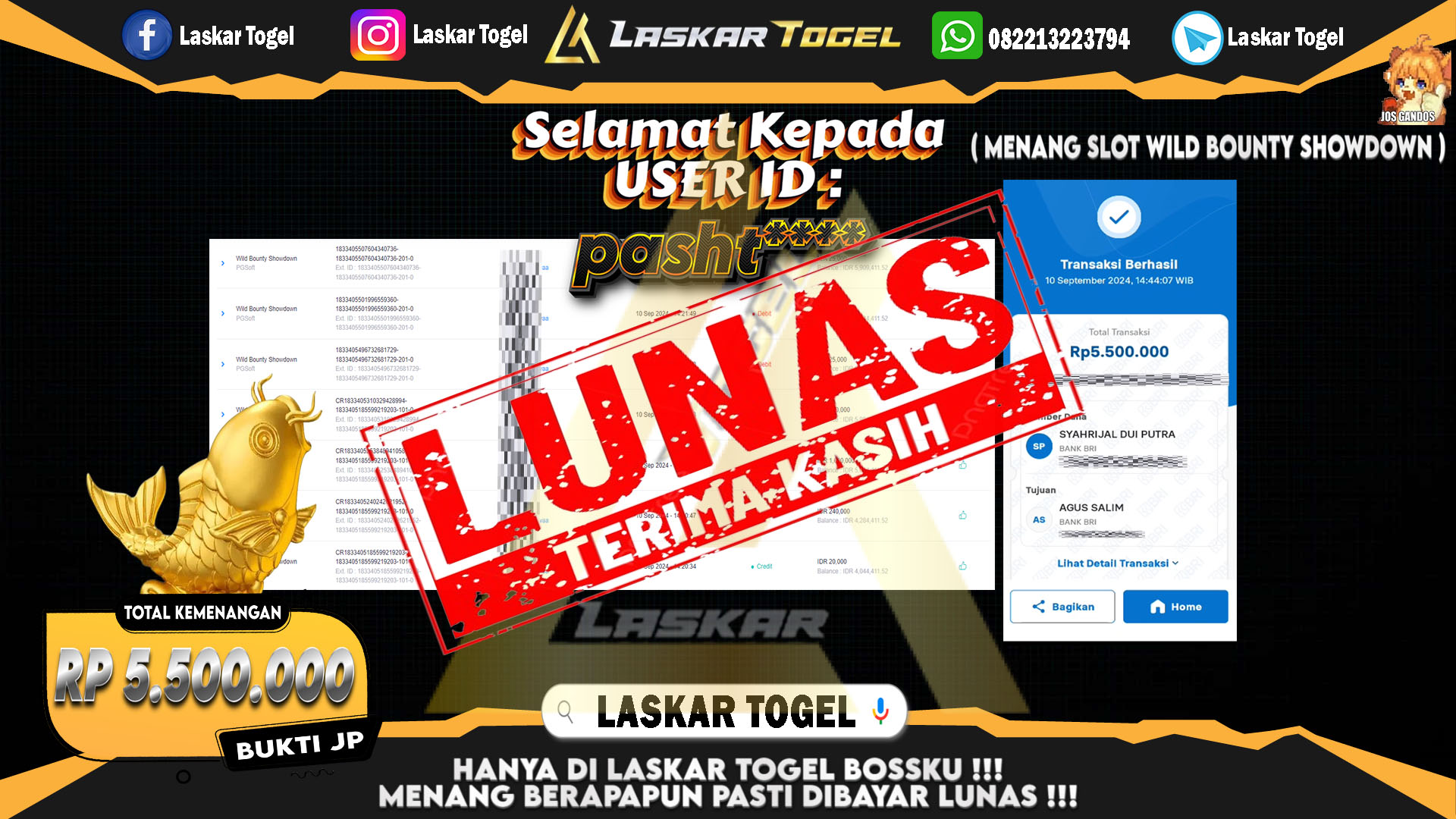 LASKARTOGEL JACKPOT TOGEL TOTO MACAU Rp.5.000.000.,- LUNAS