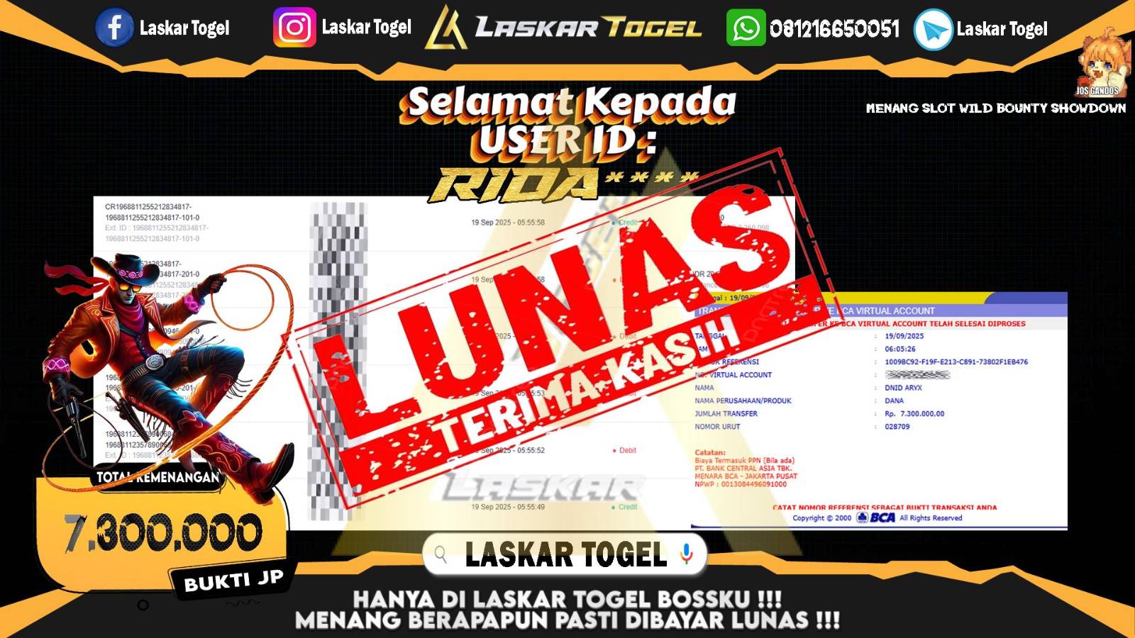 LASKARTOGEL JACKPOT SLOT WILD BOUNTY SHOWDOWN Rp.7.300.000,- LUNAS