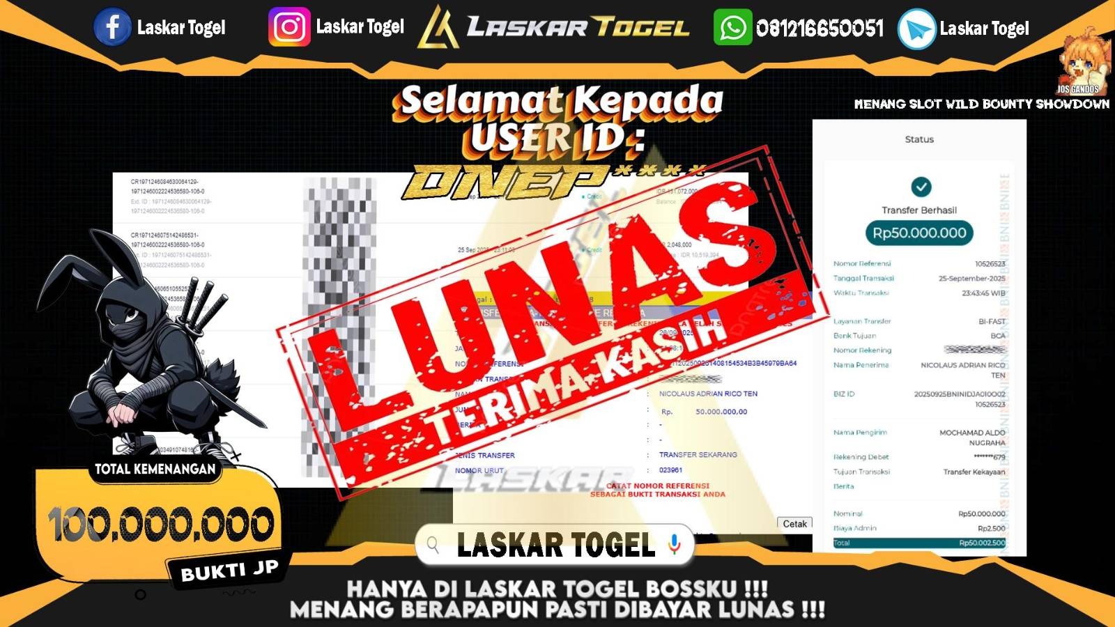 LASKARTOGEL JACKPOT SLOT WILD BOUNTY SHOWDOWN Rp.100.000.000,- LUNAS