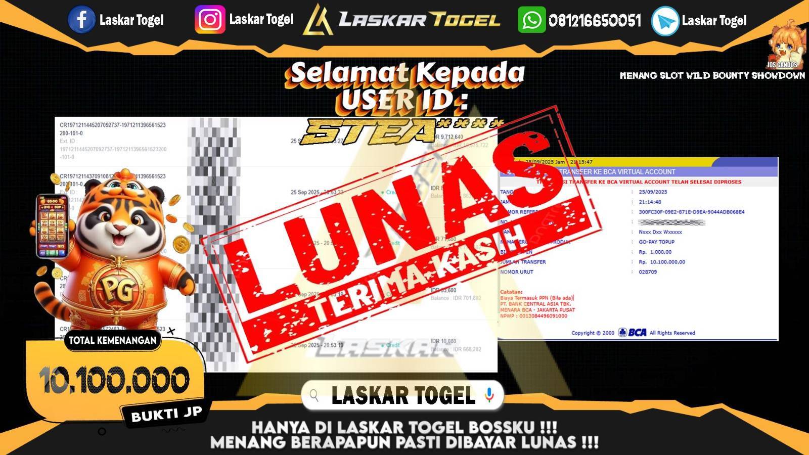 LASKARTOGEL JACKPOT SLOT WILD BOUNTY SHOWDOWN Rp.10.100.000,- LUNAS