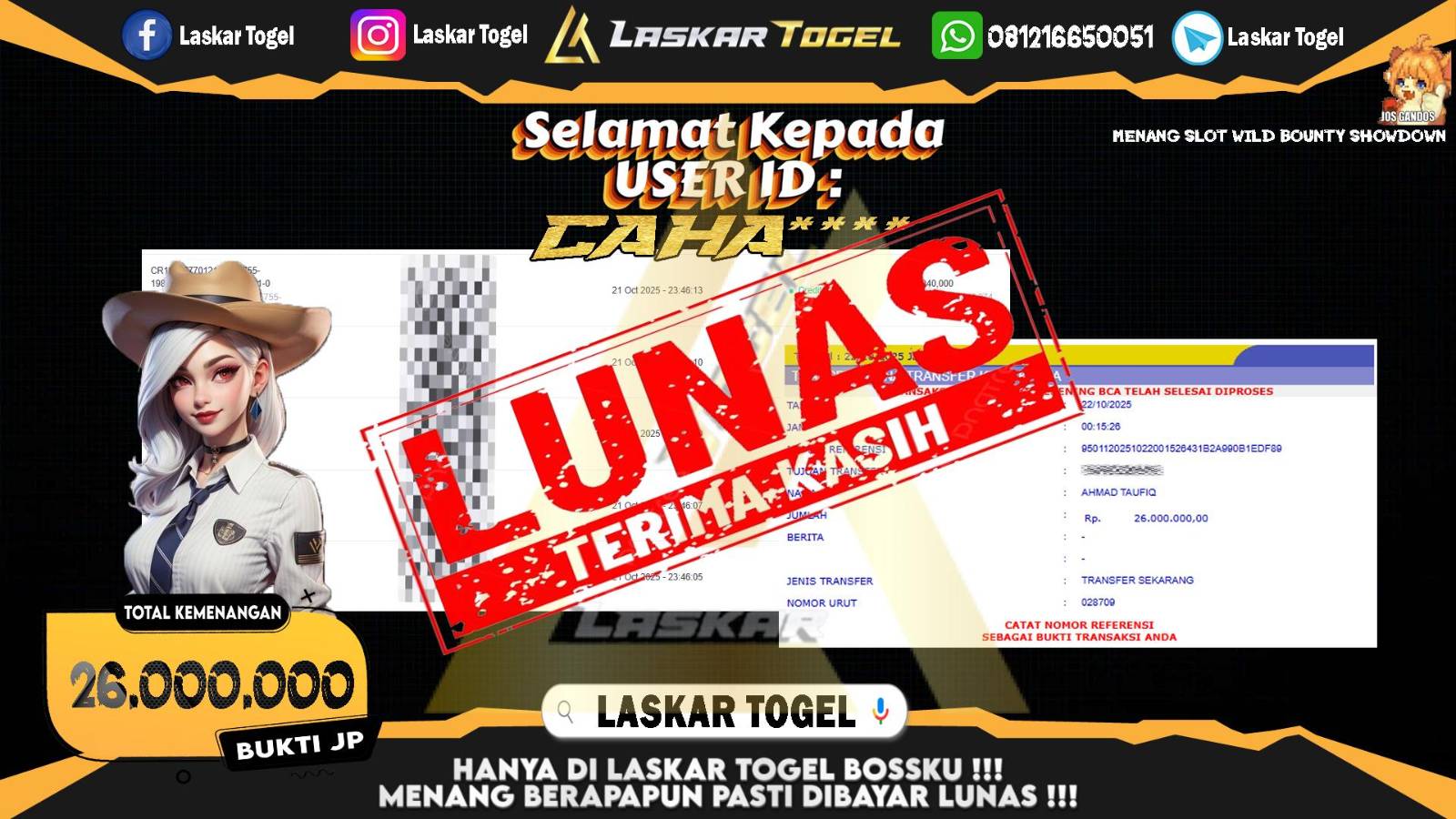 LASKARTOGEL JACKPOT SLOT WILD BOUNTY SHOWDOWN Rp.26.000.000,- LUNAS