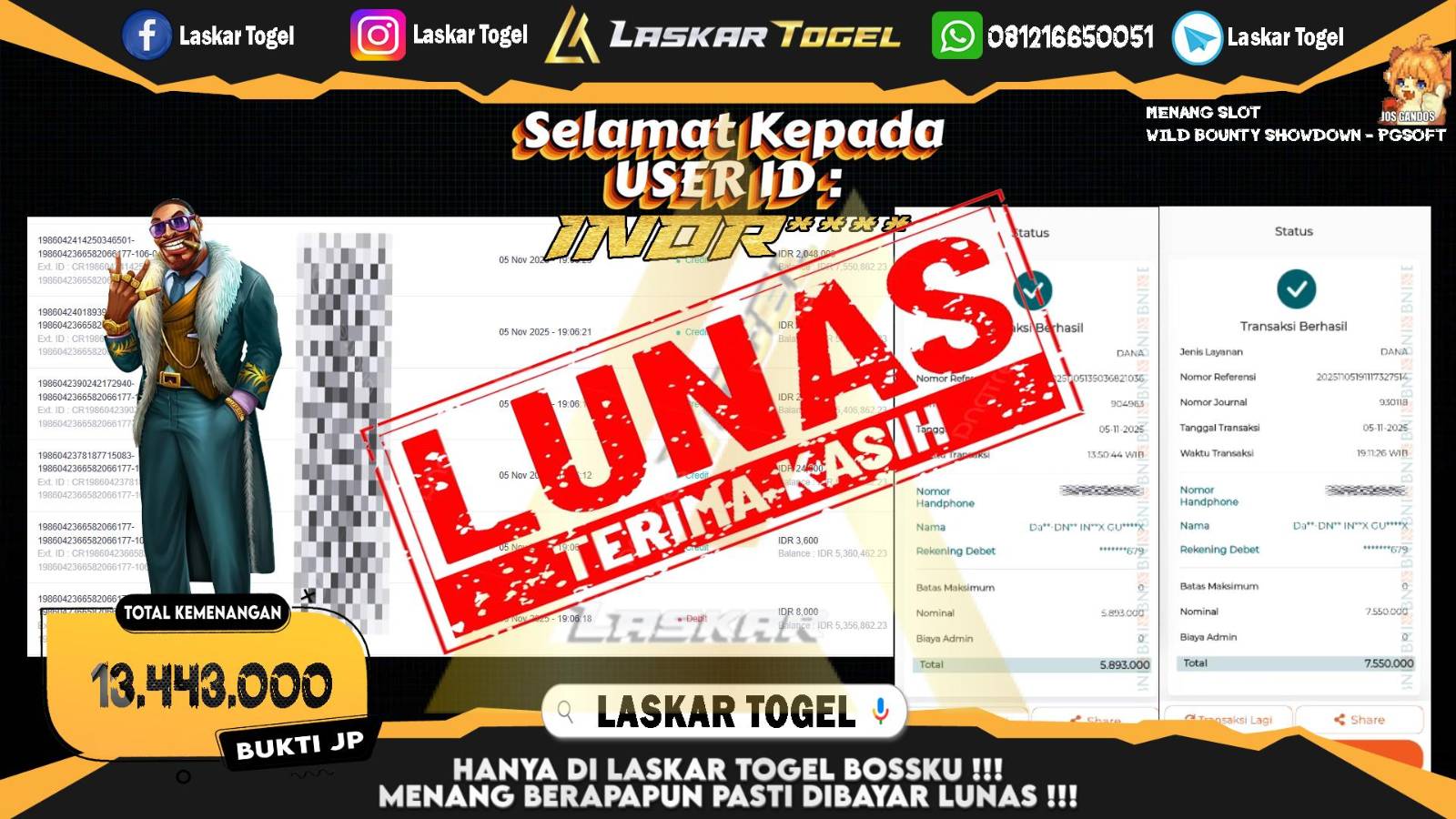 LASKARTOGEL JACKPOT SLOT WILD BOUNTY SHOWDOWN Rp.13.443.000,- LUNAS