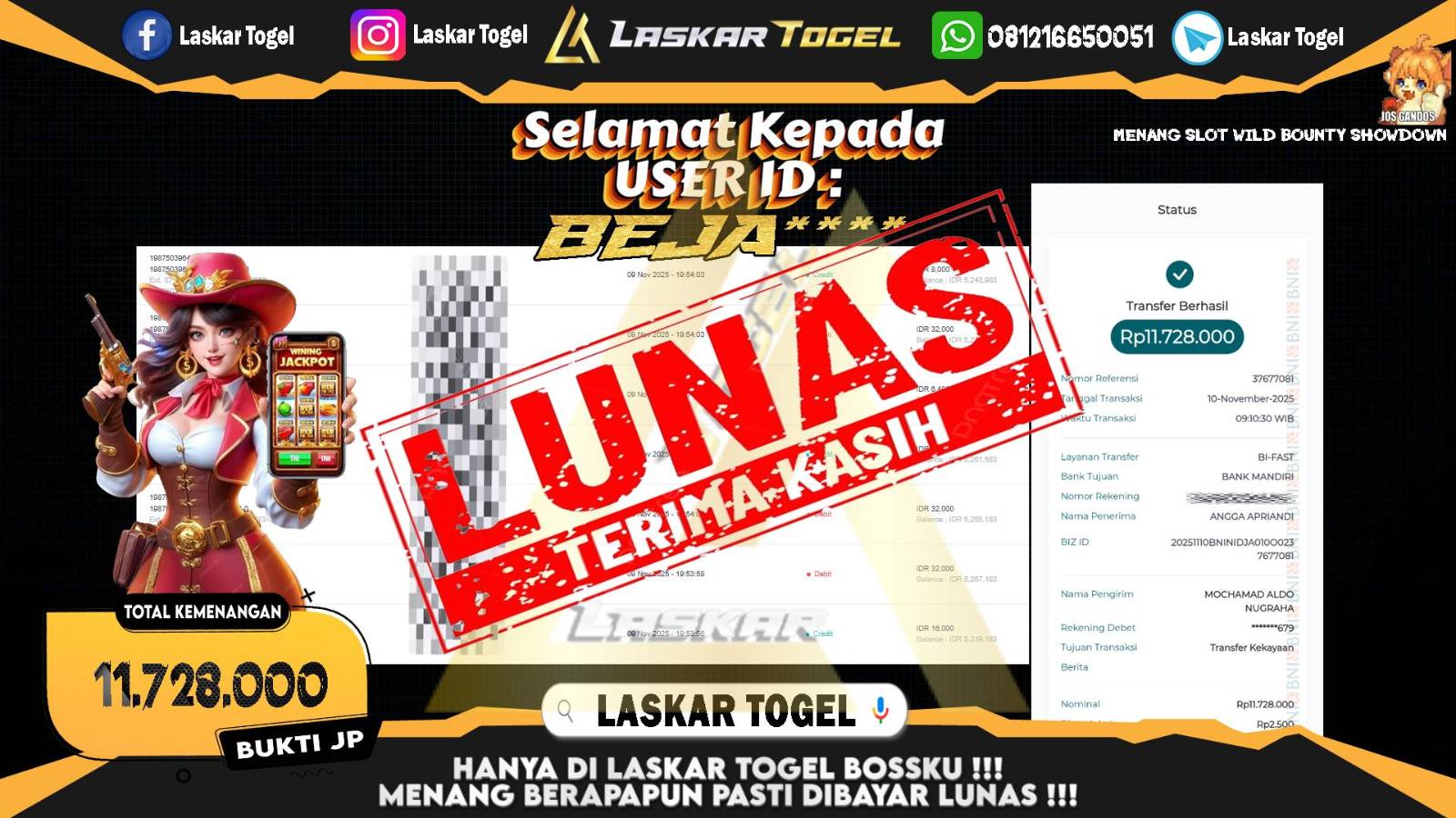 LASKARTOGEL JACKPOT SLOT WILD BOUNTY SHOWDOWN Rp.11.728.000,- LUNAS