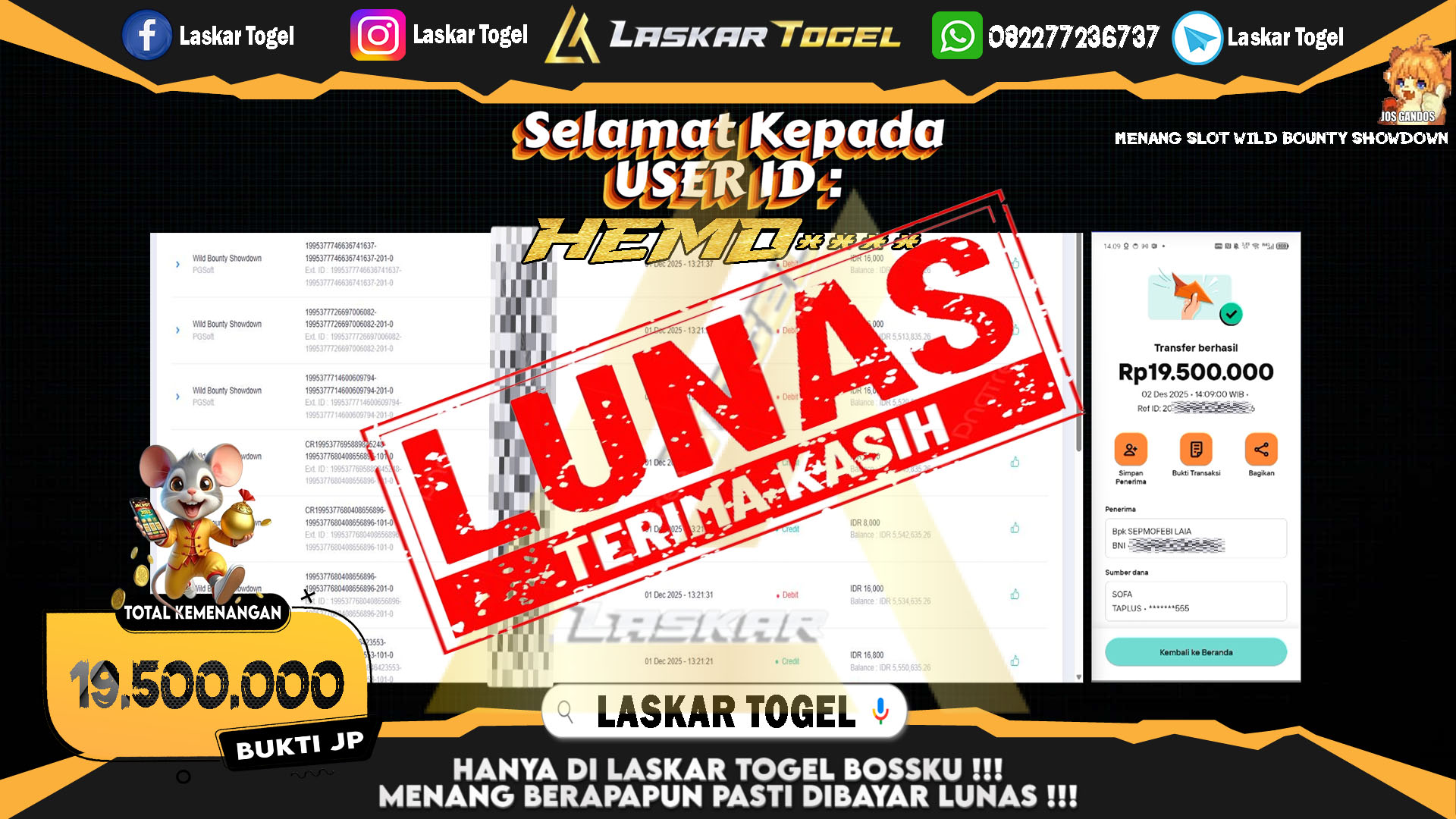 LASKARTOGEL JACKPOT SLOT WILD BOUNTY SHOWDOWN Rp.19.500.000,- LUNAS