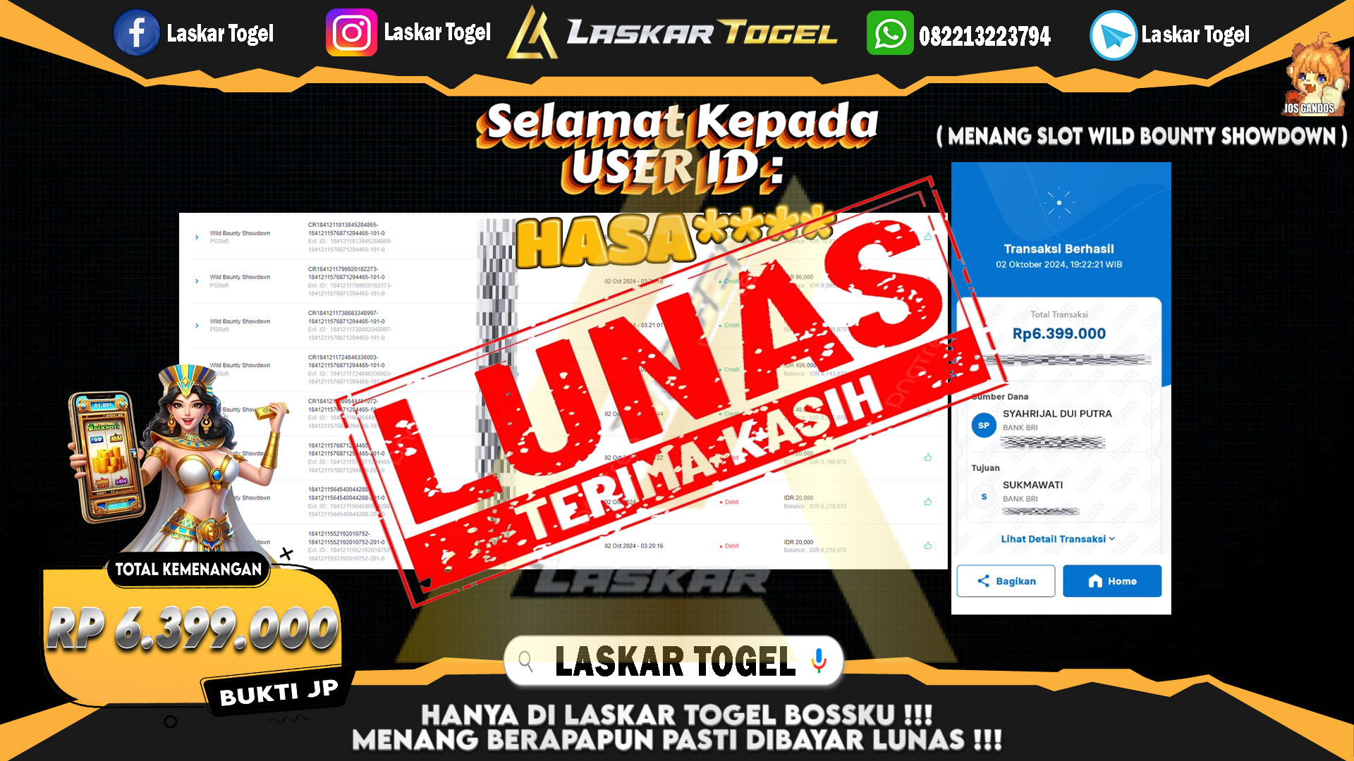 LASKARTOGEL JACKPOT SLOT WILD BOUNTY SHOWDOWN Rp.6.399.000.,- LUNAS