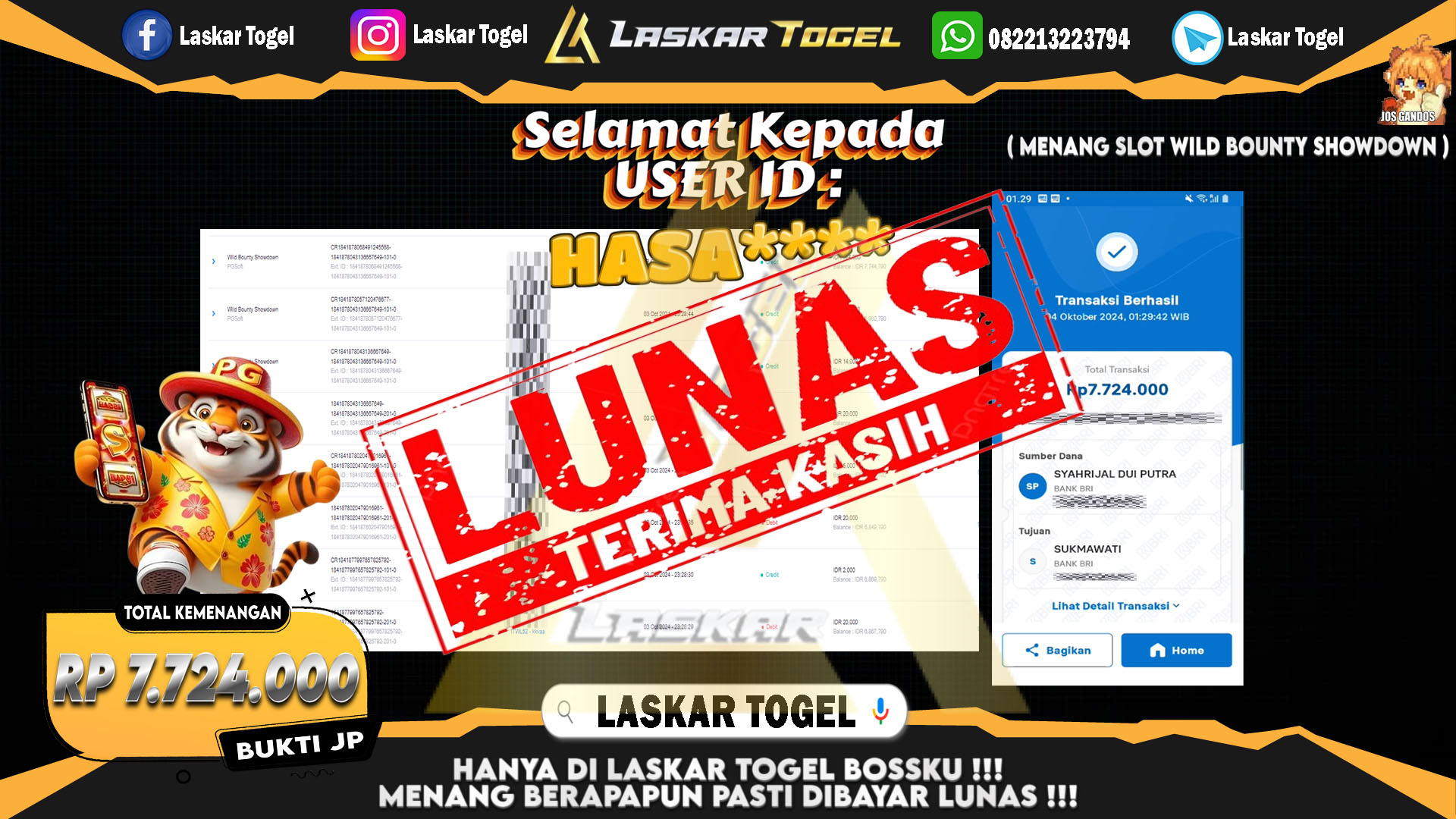LASKARTOGEL JACKPOT SLOT WILD BOUNTY SHOWDOWN Rp.7.724.000.,- LUNAS