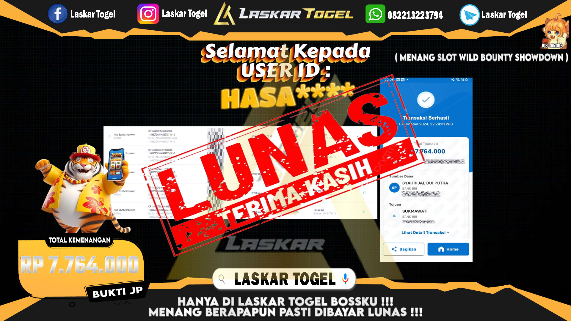 LASKARTOGEL JACKPOT SLOT WILD BOUNTY SHOWDOWN Rp.7.764.000.,- LUNAS