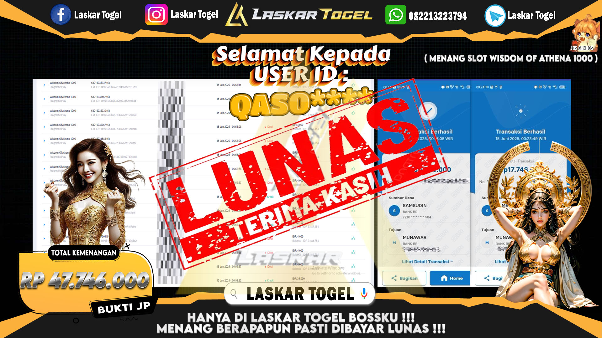 LASKARTOGEL JACKPOT SLOT WISDOM OF ATHENA 1000 Rp.47.746.000.,- LUNAS