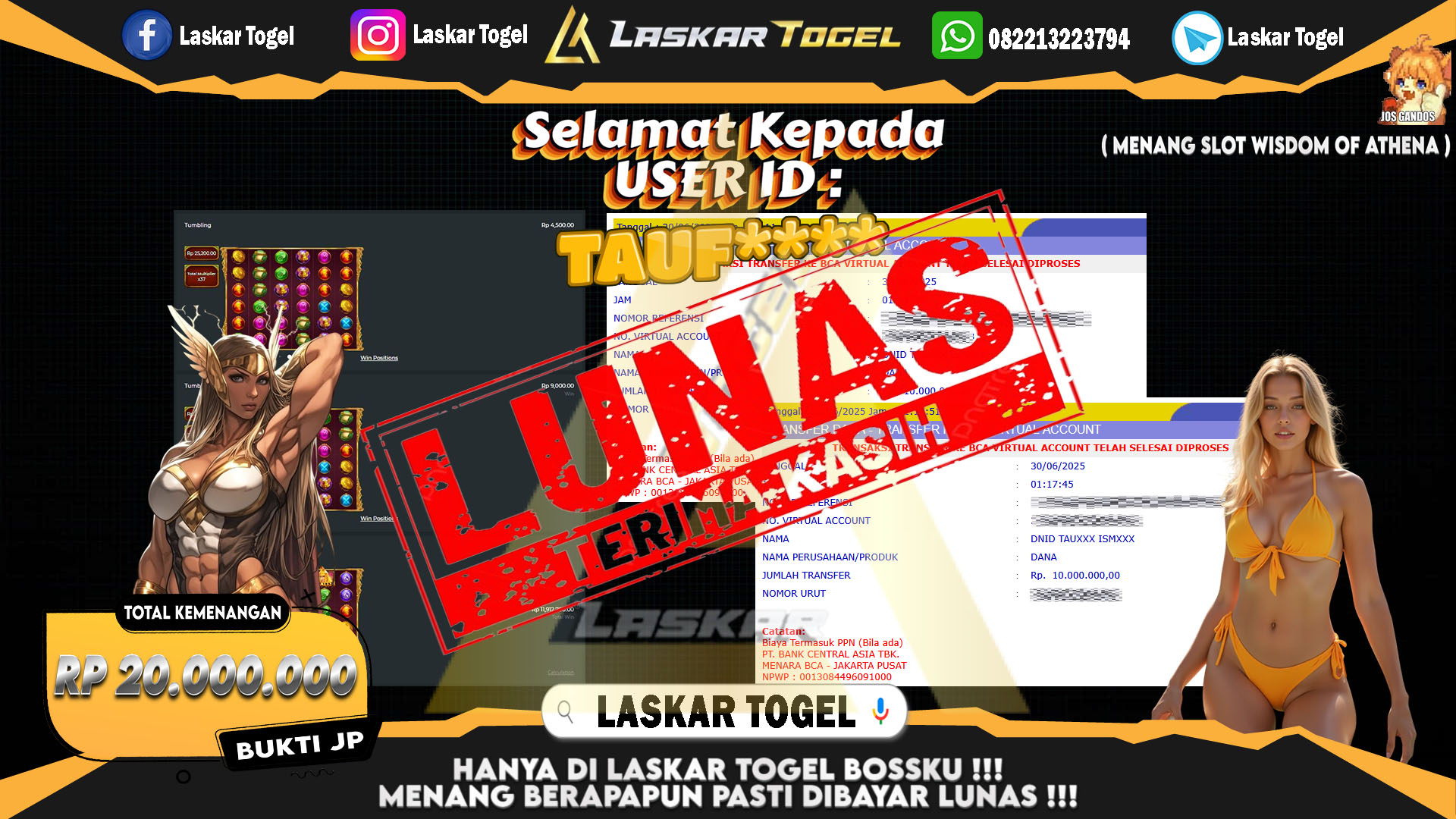 LASKARTOGEL JACKPOT SLOT WISDOM OF ATHENA Rp.20.000.000.,- LUNAS