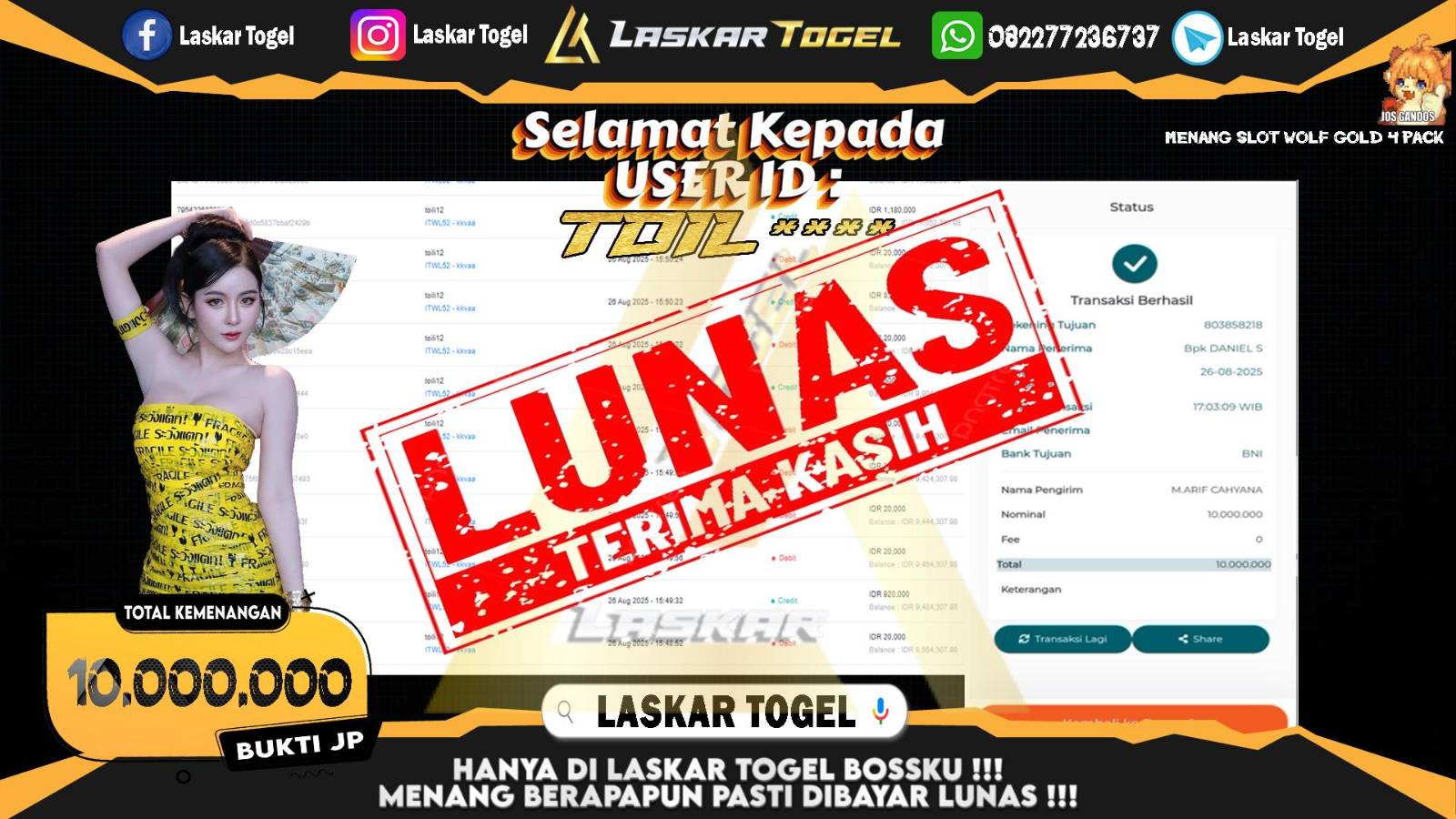 LASKARTOGEL JACKPOT SLOT WOLF GOLD 4 PACK Rp.10.000.000,- LUNAS