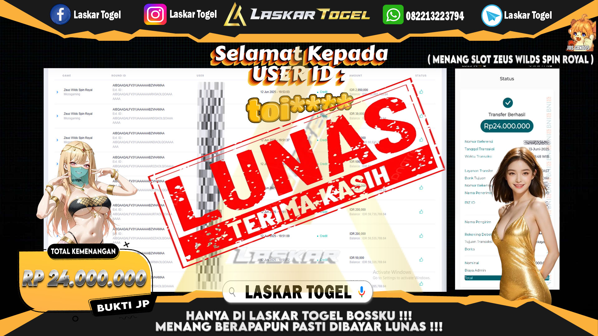 LASKARTOGEL JACKPOT SLOT ZEUS WILDS SPIN ROYAL Rp.24.000.000.,- LUNAS