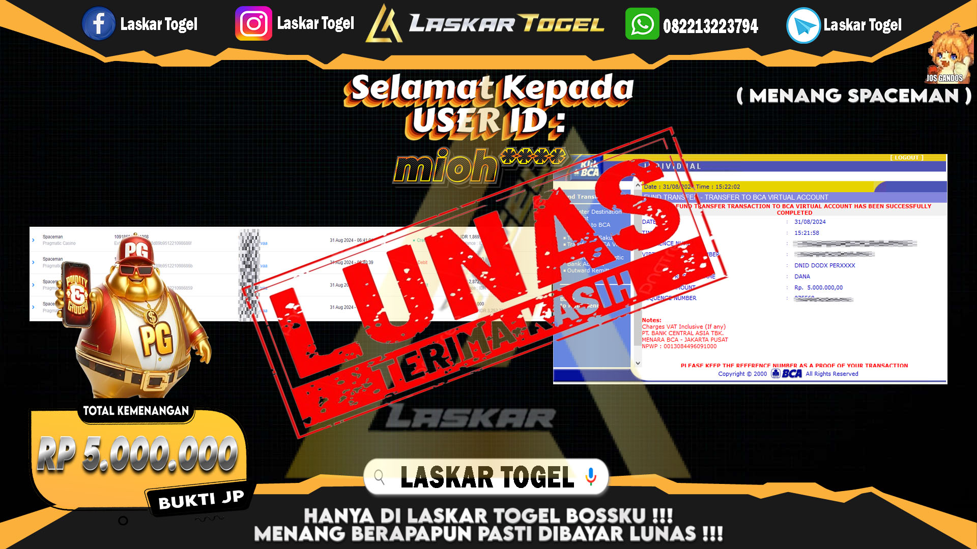 LASKARTOGEL JACKPOT TOGEL TOTO MACAU Rp.5.000.000.,- LUNAS