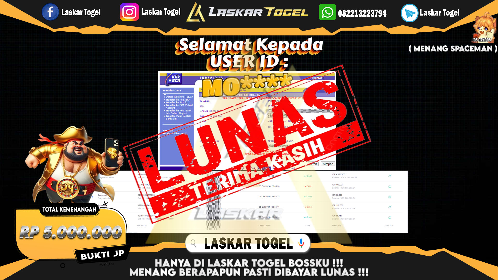 LASKARTOGEL JACKPOT SPACEMAN Rp.5.000.000.,- LUNAS