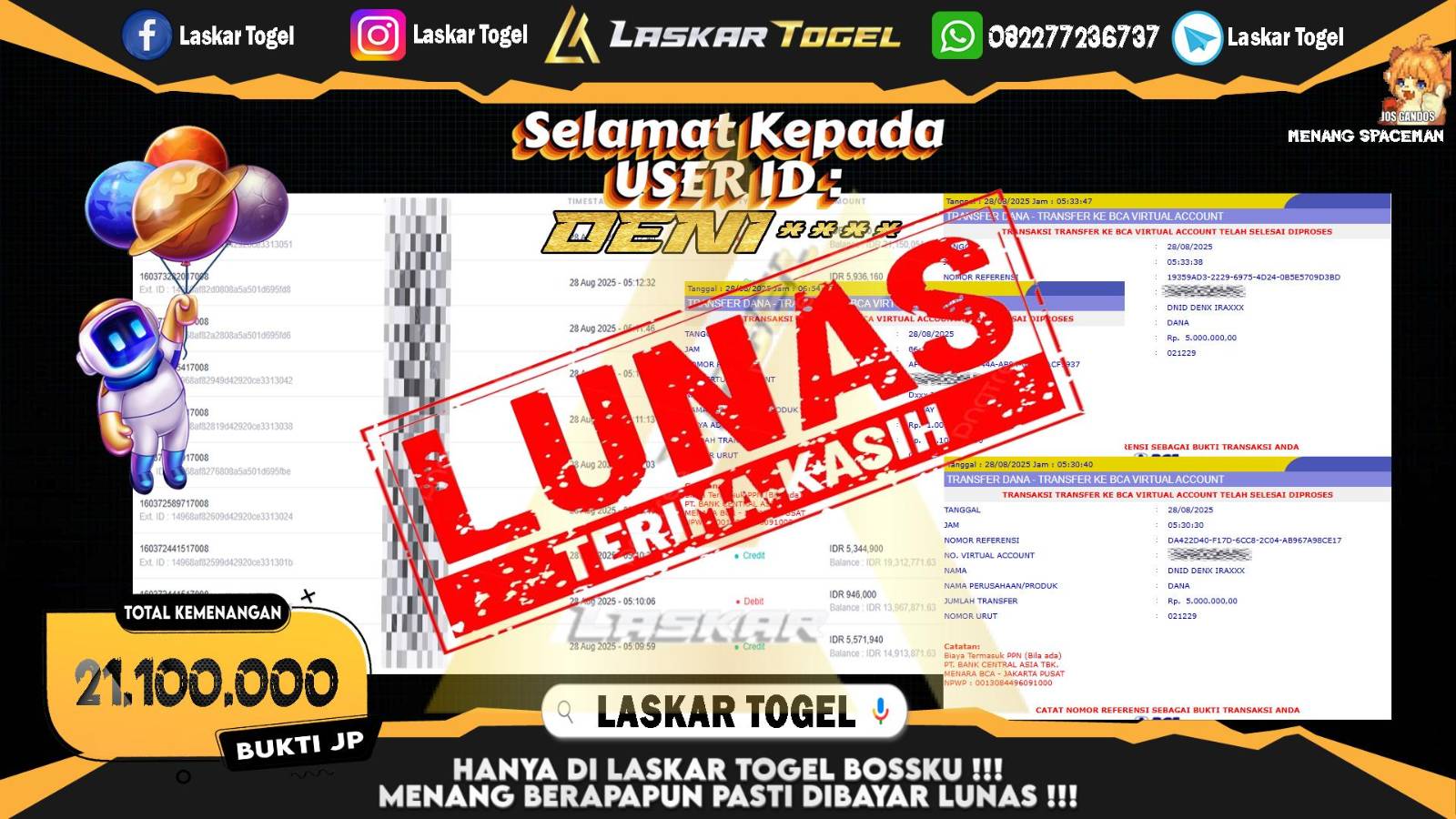 LASKARTOGEL JACKPOT SPACEMAN Rp.21.100.000,- LUNAS