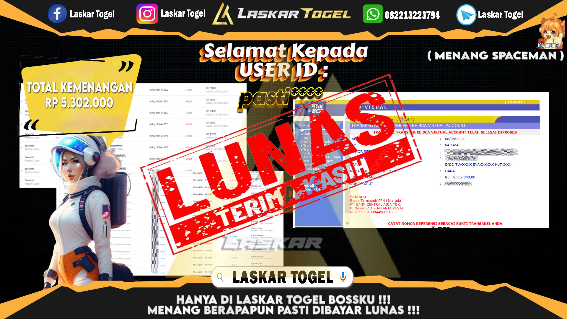 LASKARTOGEL JACKPOT TOGEL TOTO MACAU Rp.5.000.000.,- LUNAS