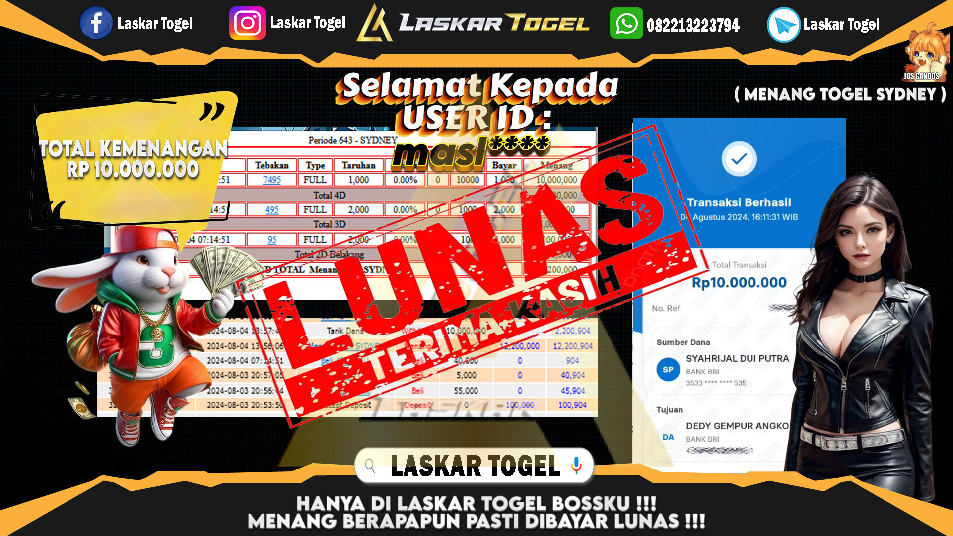 LASKARTOGEL JACKPOT TOGEL TOTO MACAU Rp.5.000.000.,- LUNAS