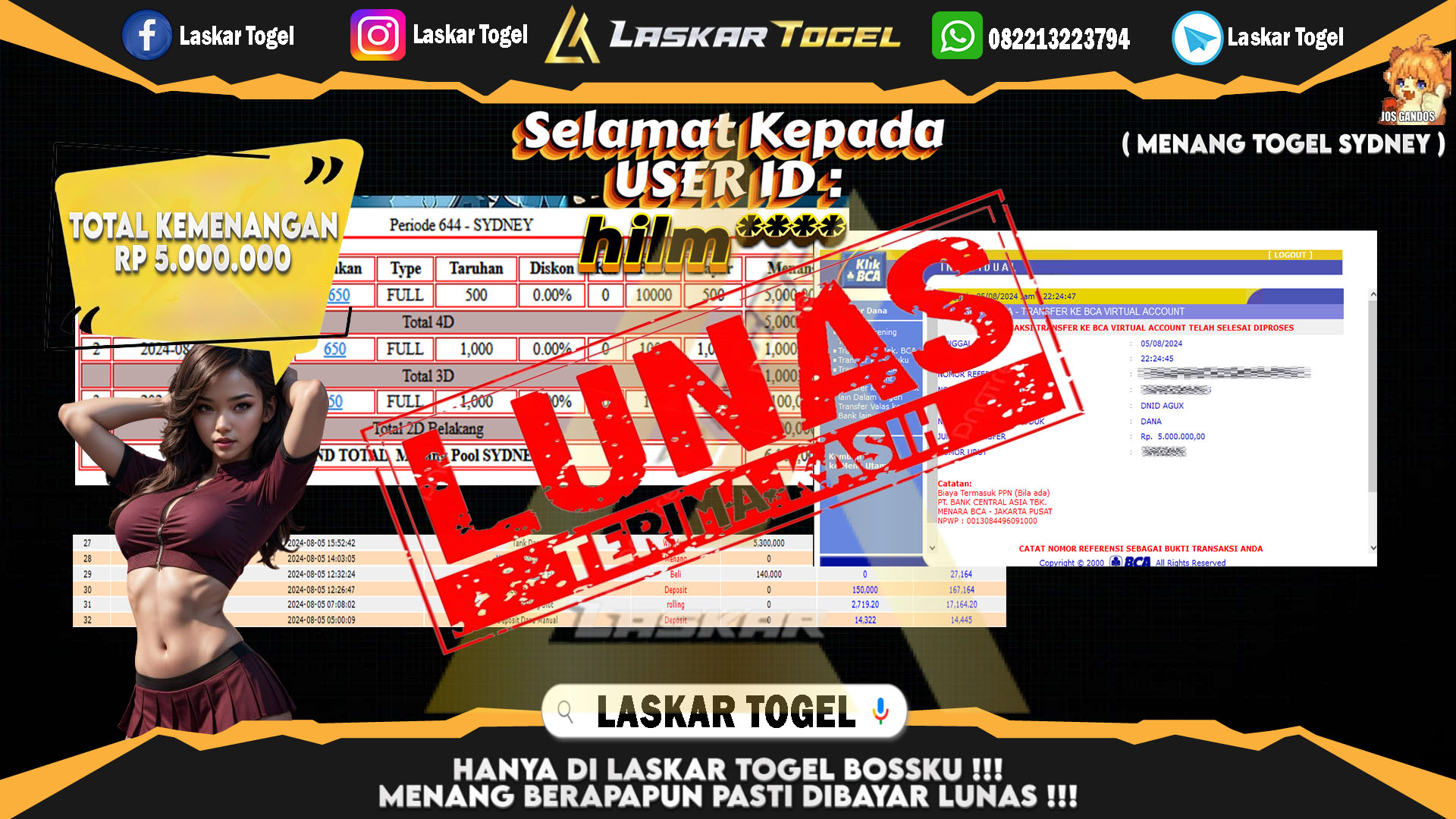 LASKARTOGEL JACKPOT TOGEL TOTO MACAU Rp.5.000.000.,- LUNAS