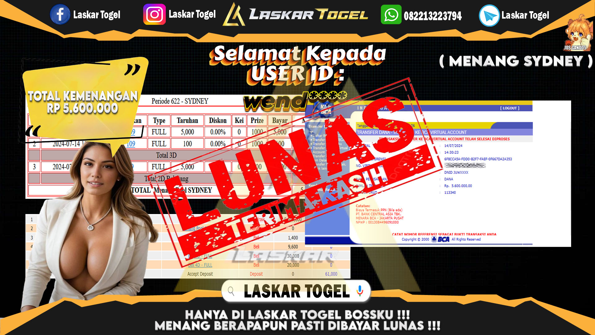 LASKARTOGEL JACKPOT  TOGEL SYDNEY Rp.5.600.000.,- LUNAS