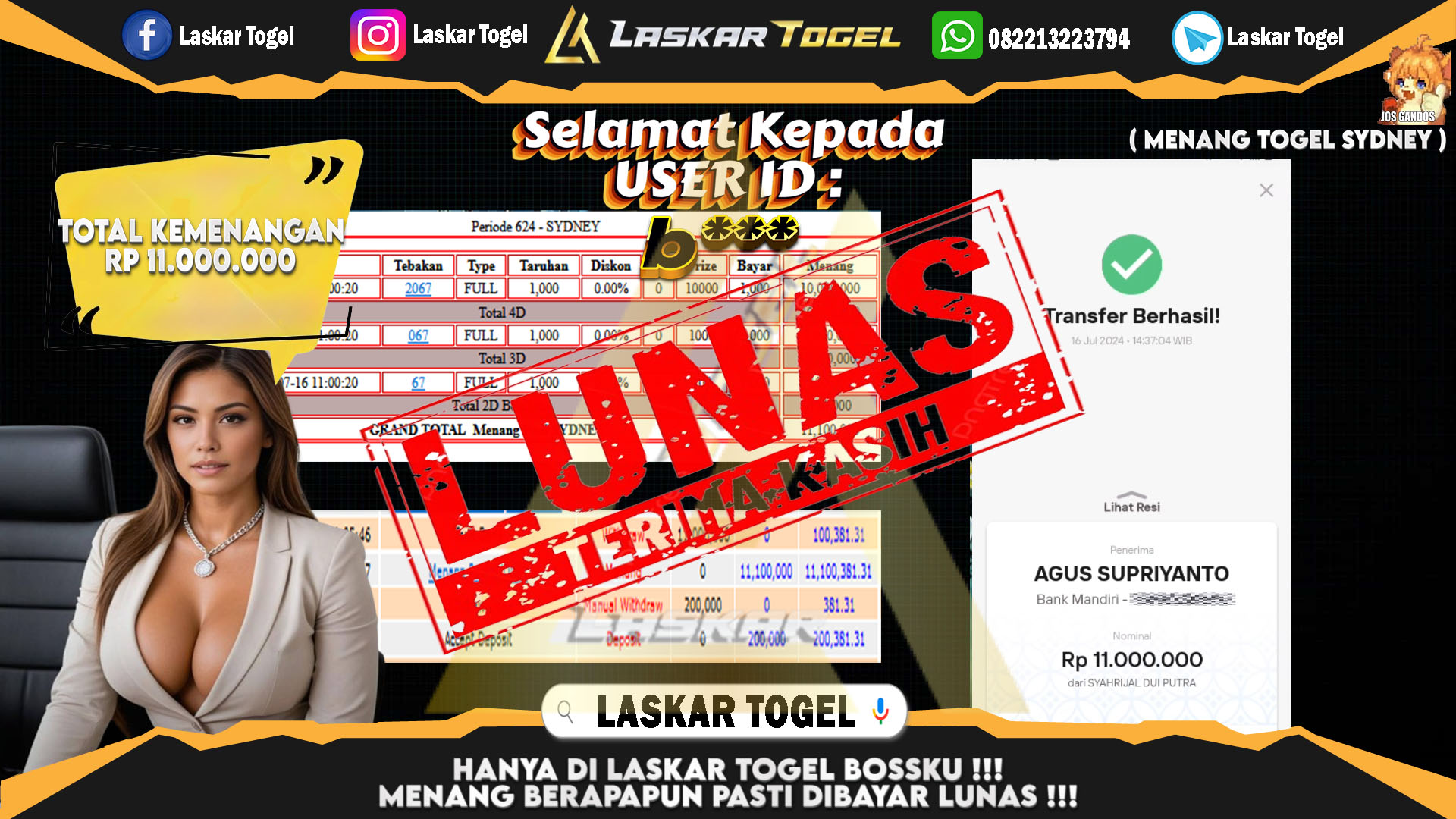 LASKARTOGEL JACKPOT  TOGEL SYDNEY Rp.11.000.000.,- LUNAS