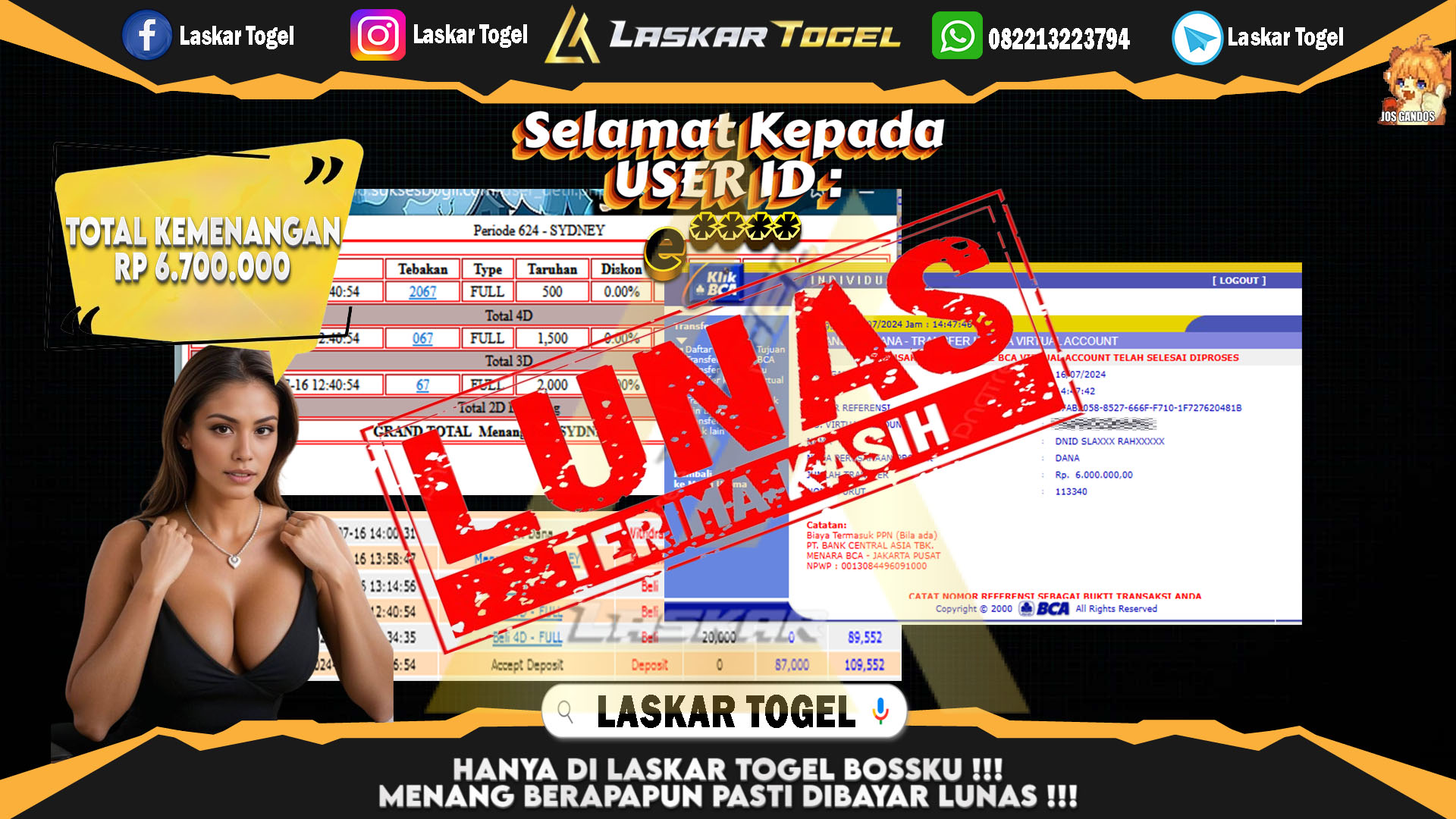LASKARTOGEL JACKPOT  TOGEL SYDNEY Rp.6.700.000.,- LUNAS