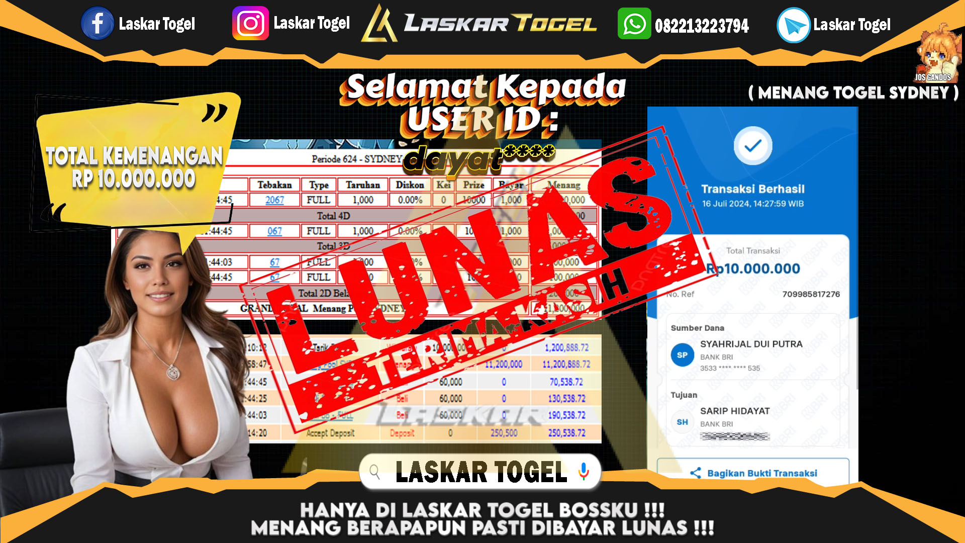 LASKARTOGEL JACKPOT  TOGEL SYDNEY Rp.10.000.000.,- LUNAS